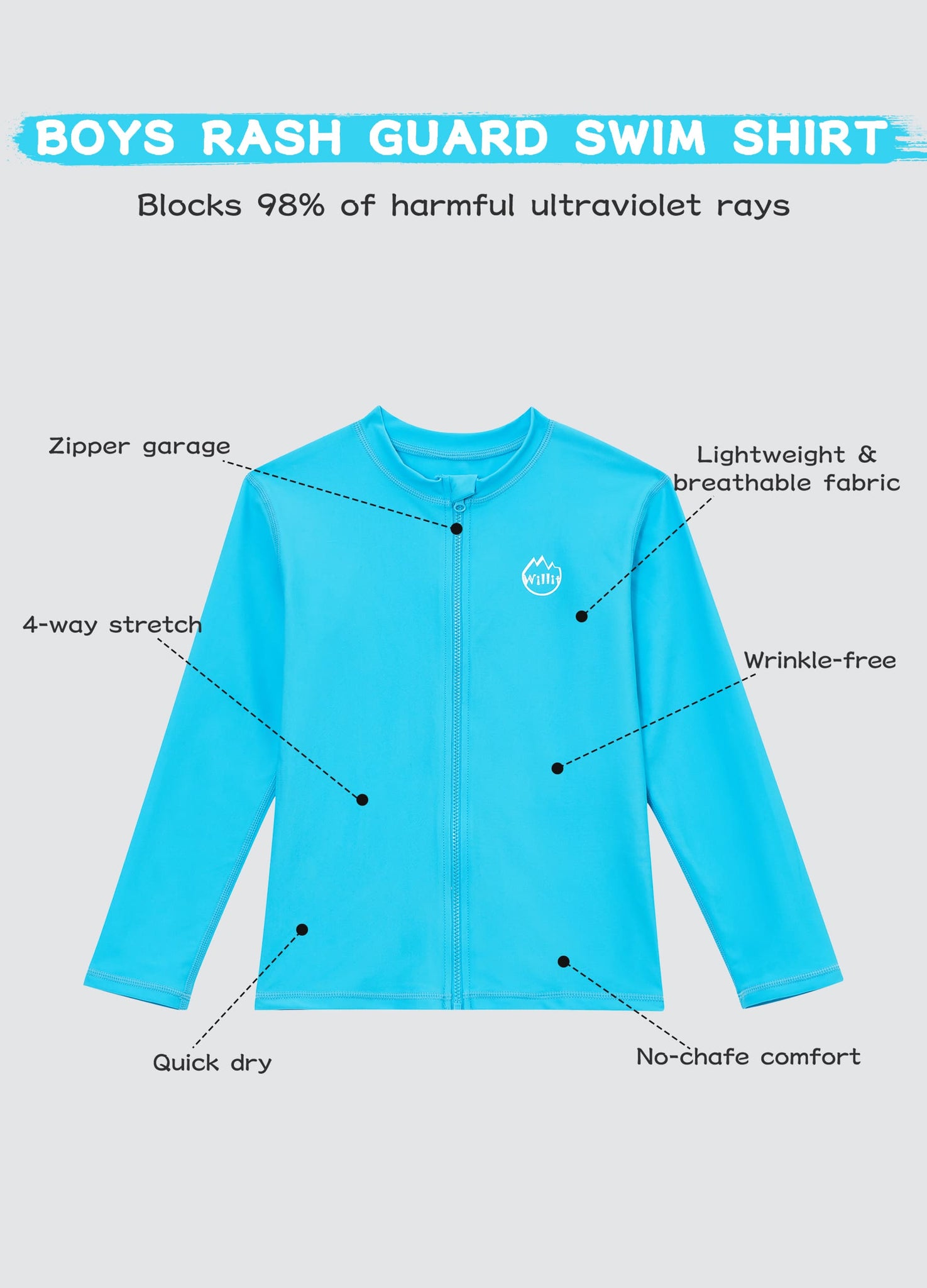 Boy's Full Zip Long Sleeve Rashguard