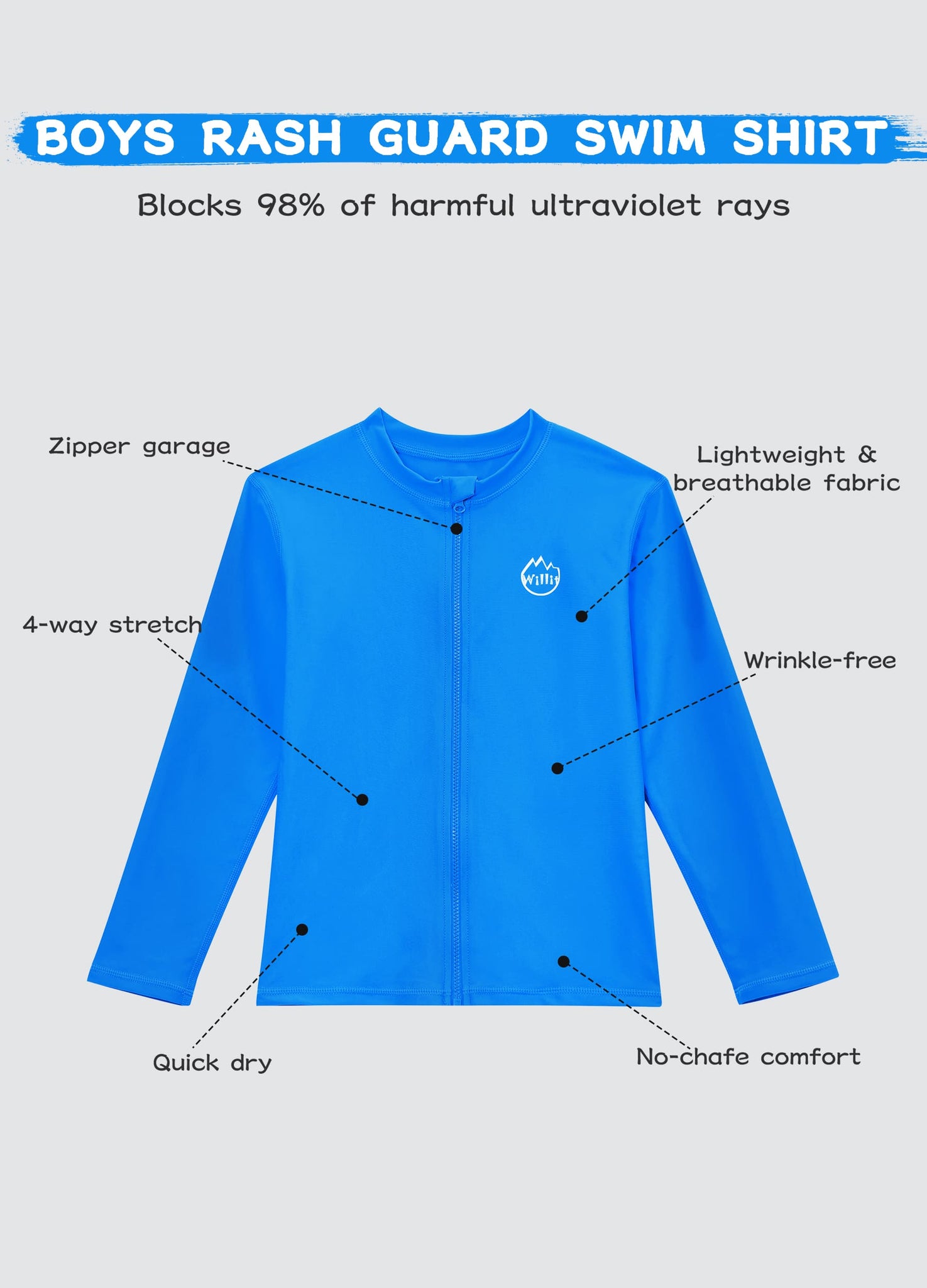 Boy's Full Zip Long Sleeve Rashguard