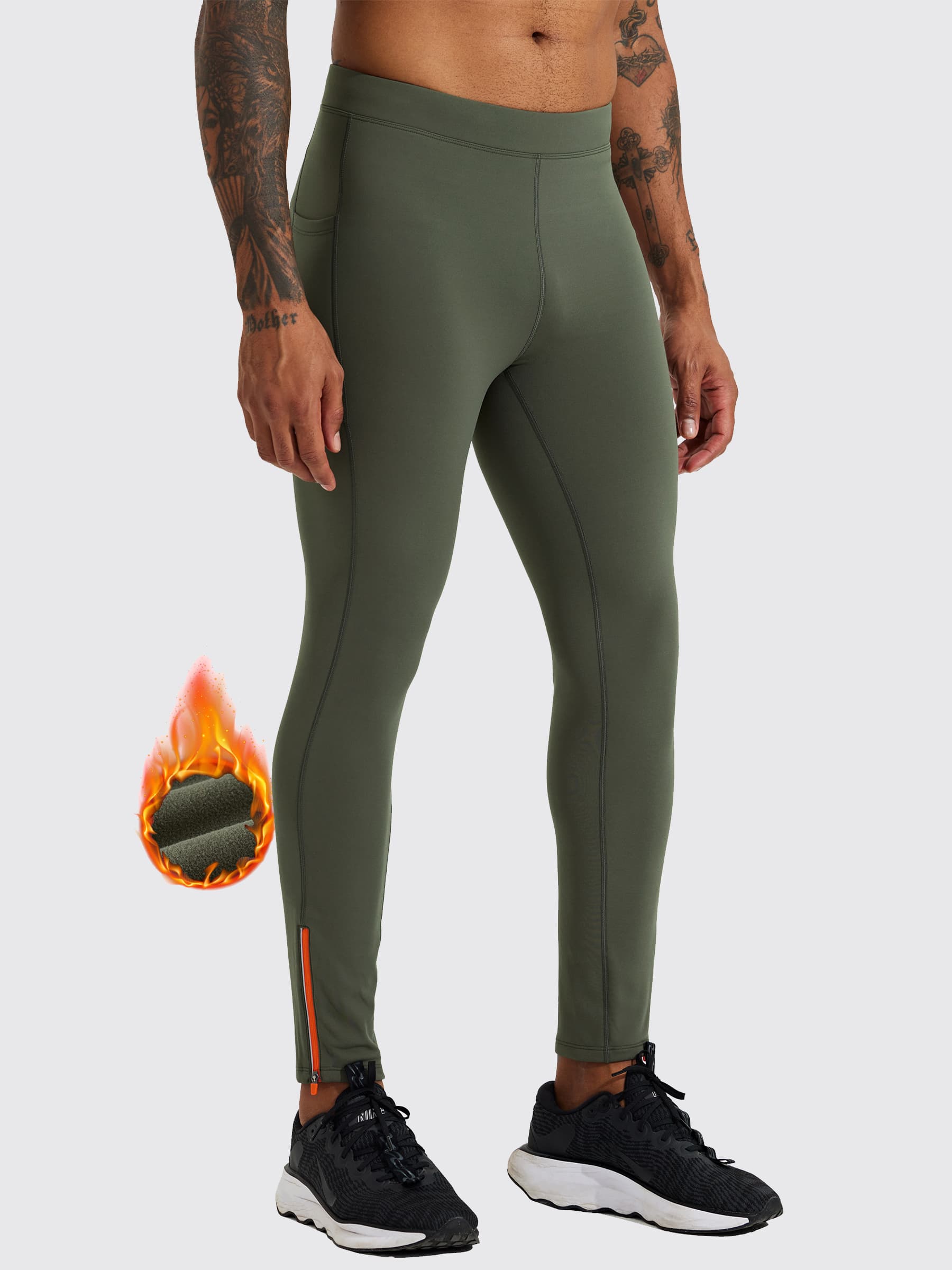 Men's Drawstring Elastic Waist Thermal Running Tights Pants Ankle Zipper  Reflective Elements