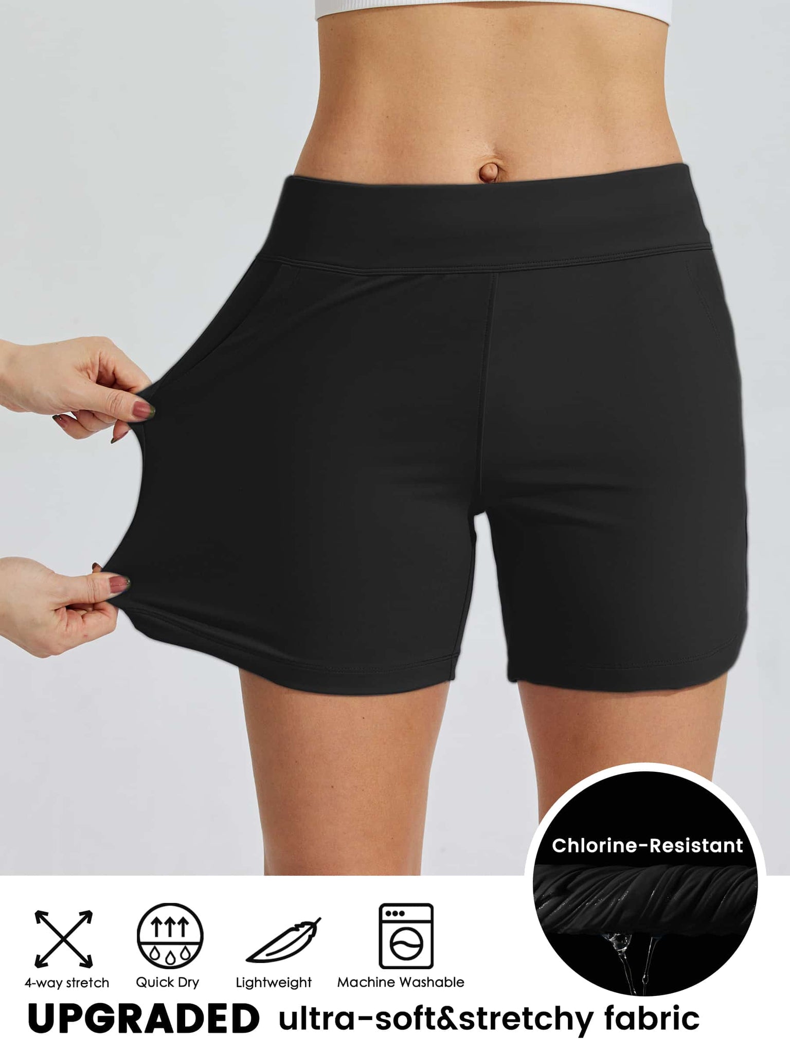 Women's Stretch Pull-on Board Shorts_Black_model4