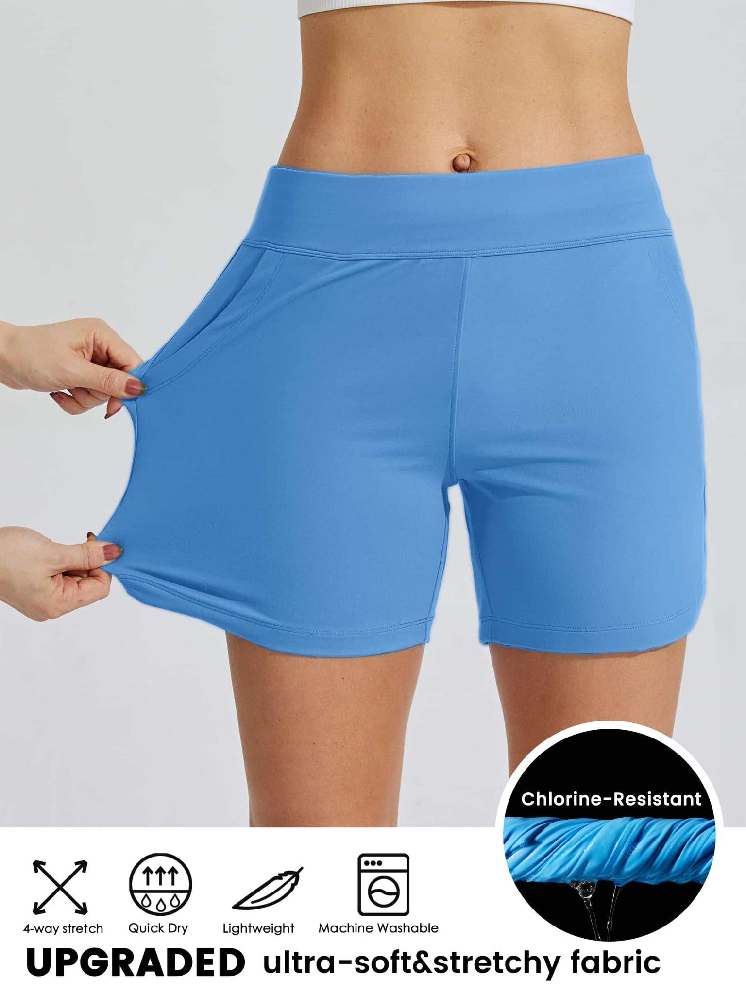 Women's Stretch Pull-on Board Shorts_Blue_model4