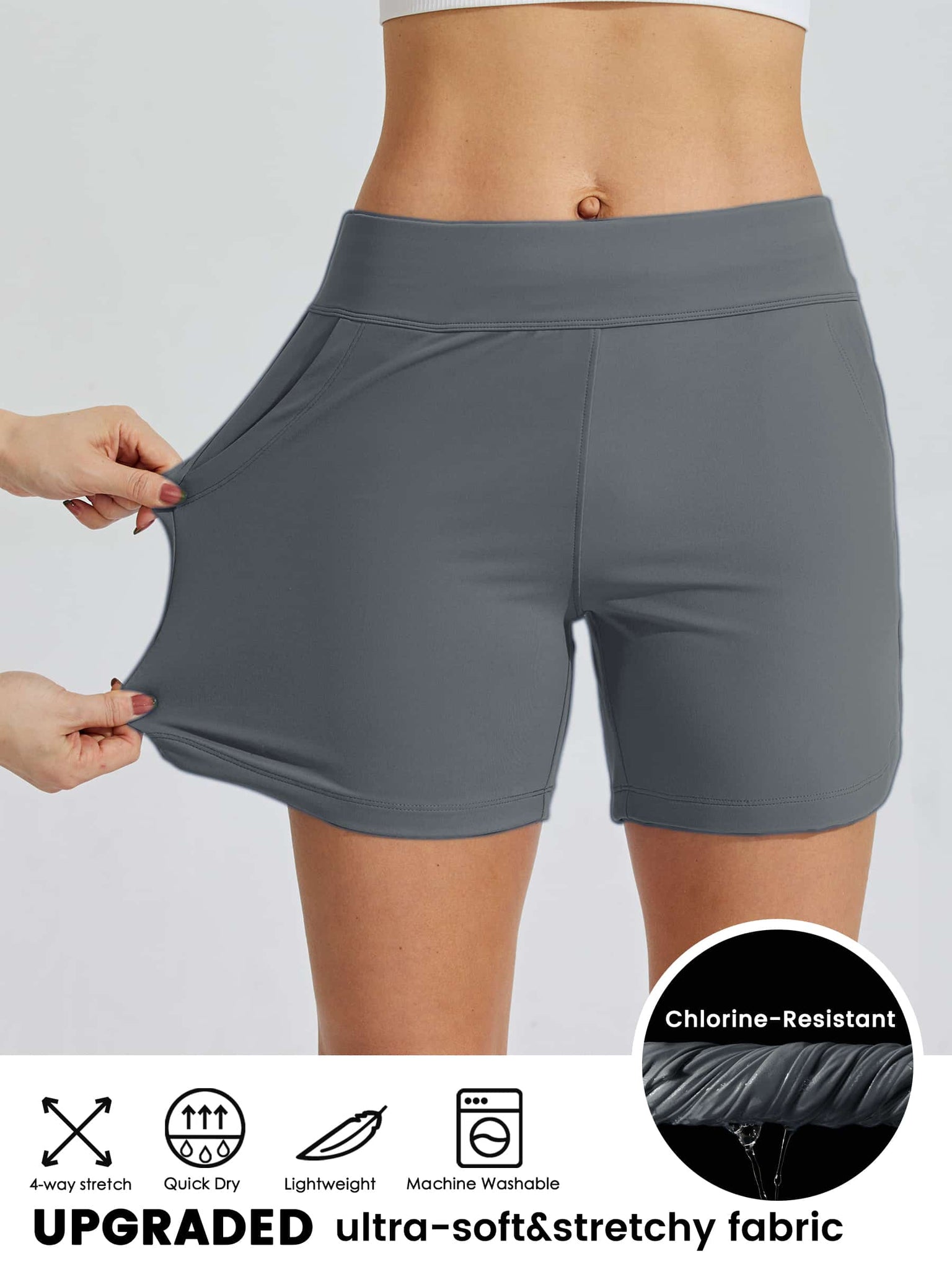 Women's Stretch Pull-on Board Shorts_Gray_model4