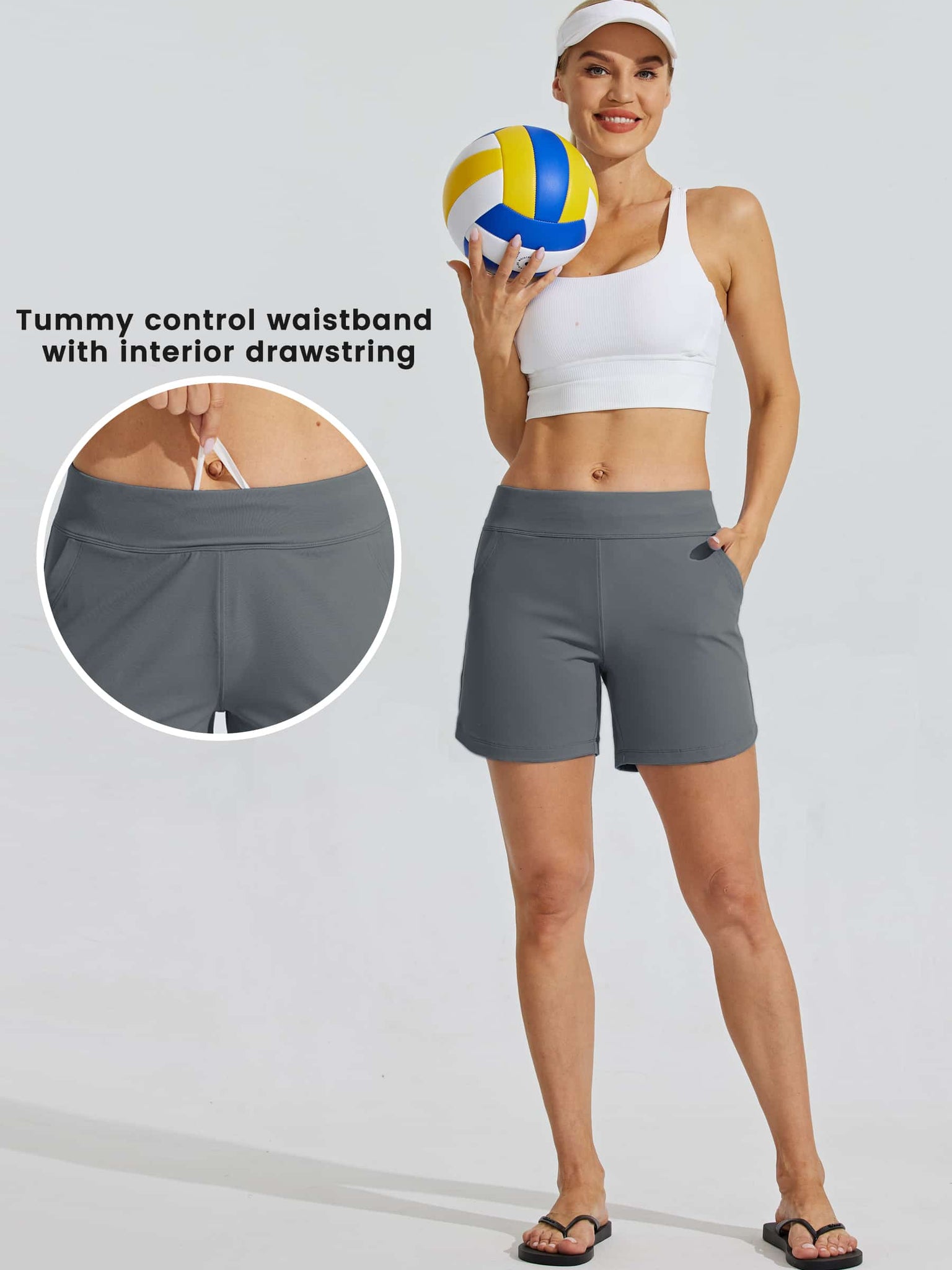 Women's Stretch Pull-on Board Shorts_Gray_model5