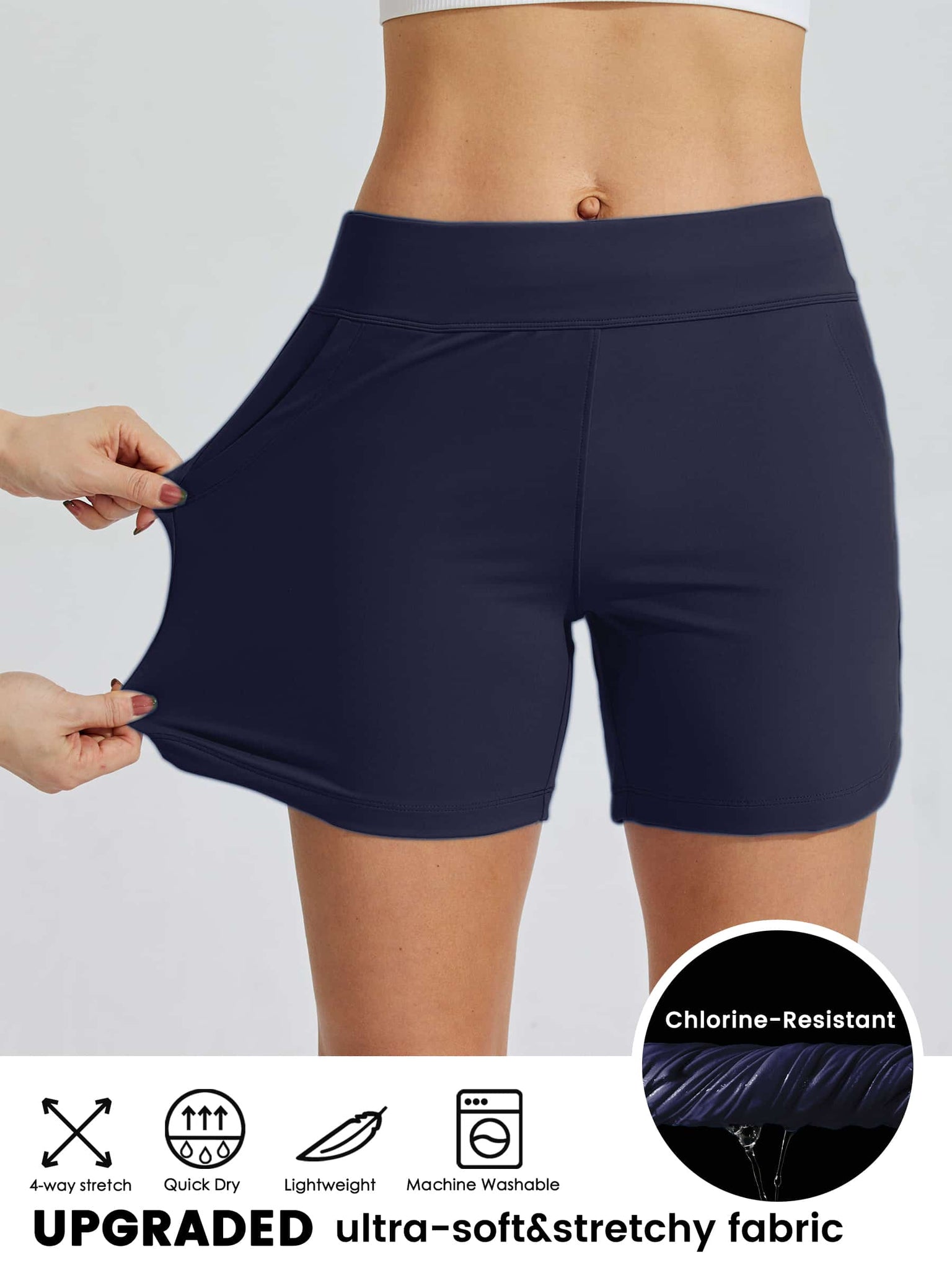 Women's Stretch Pull-on Board Shorts_Navy_model4