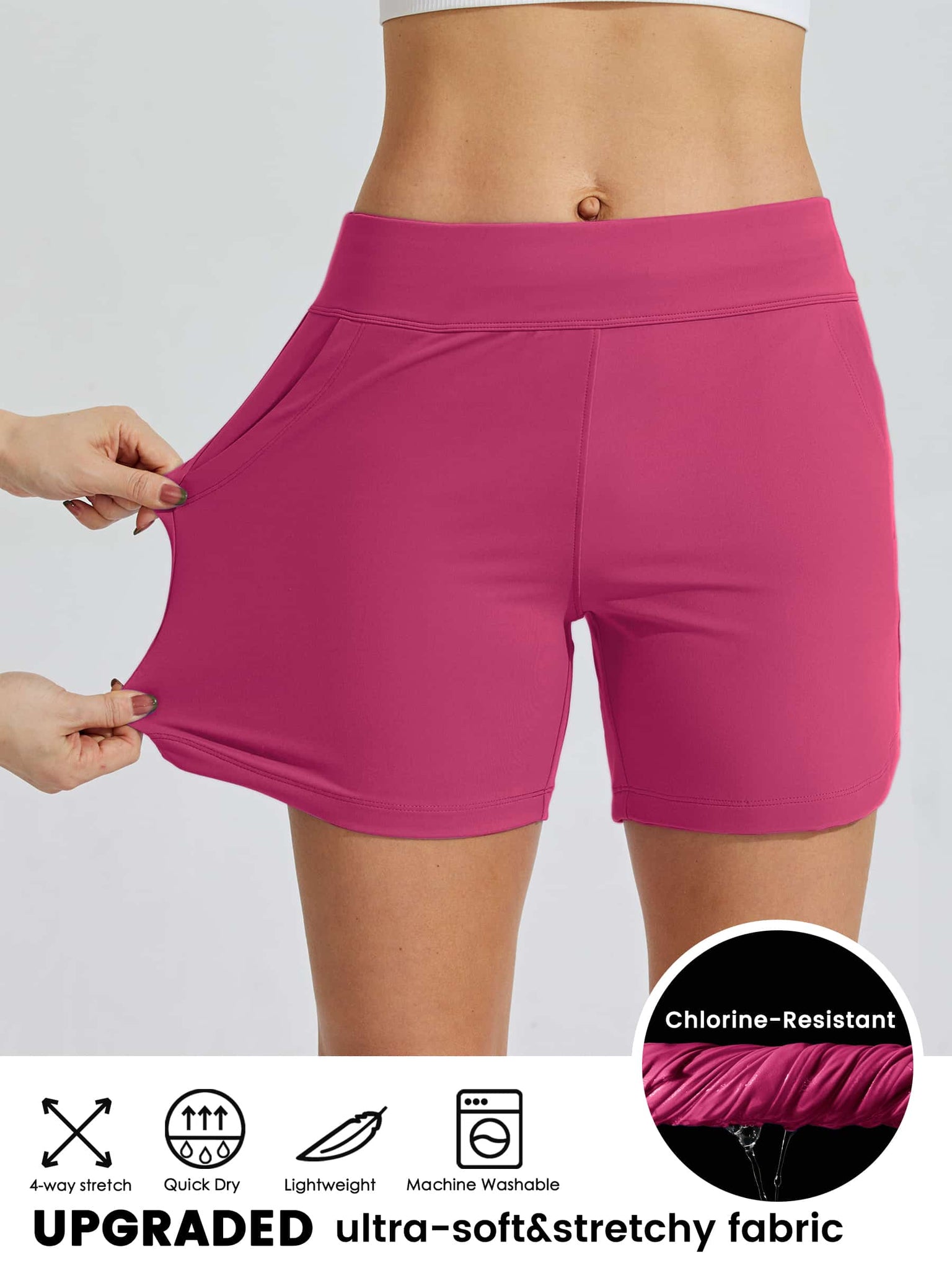 Women's Stretch Pull-on Board Shorts_Pink_model4