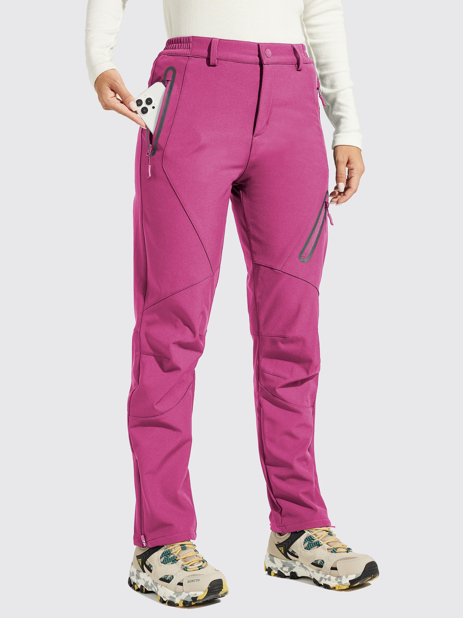 Women's Fleece Lined Snow Cargo Pants_Pink_model1