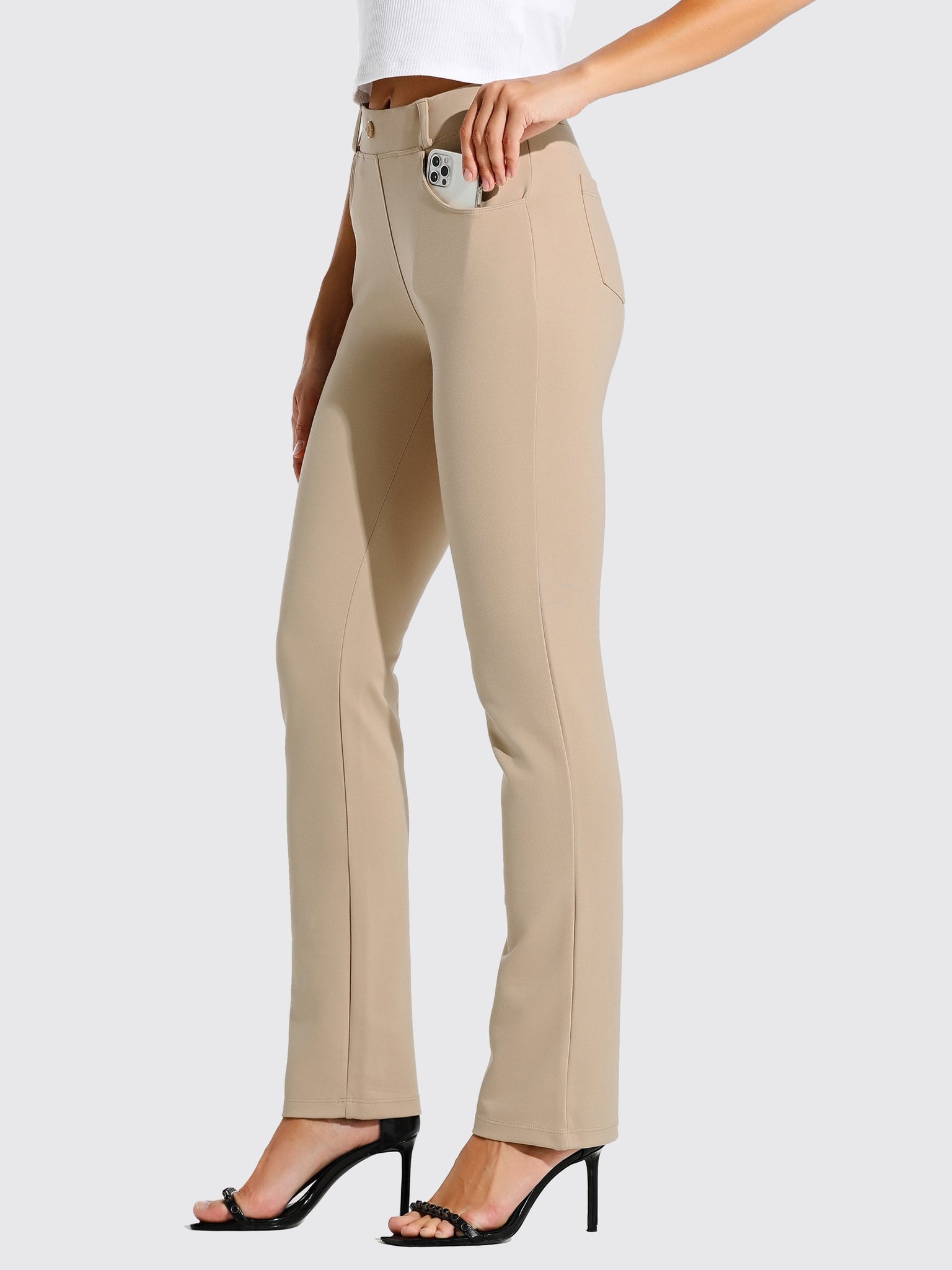 Women's Dress Yoga Pants Straight Leg 33Inch_Khaki1