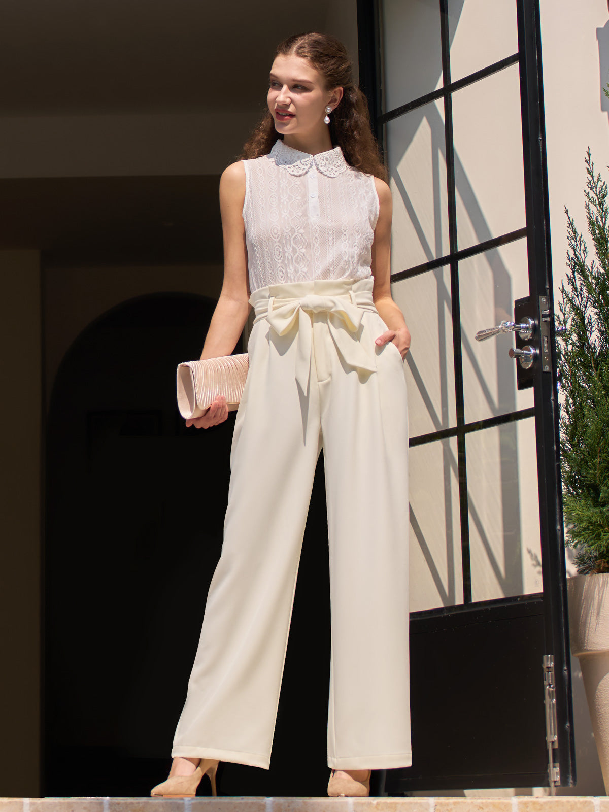 Women's Wide-Leg Tie Knot Pants 32 Inch