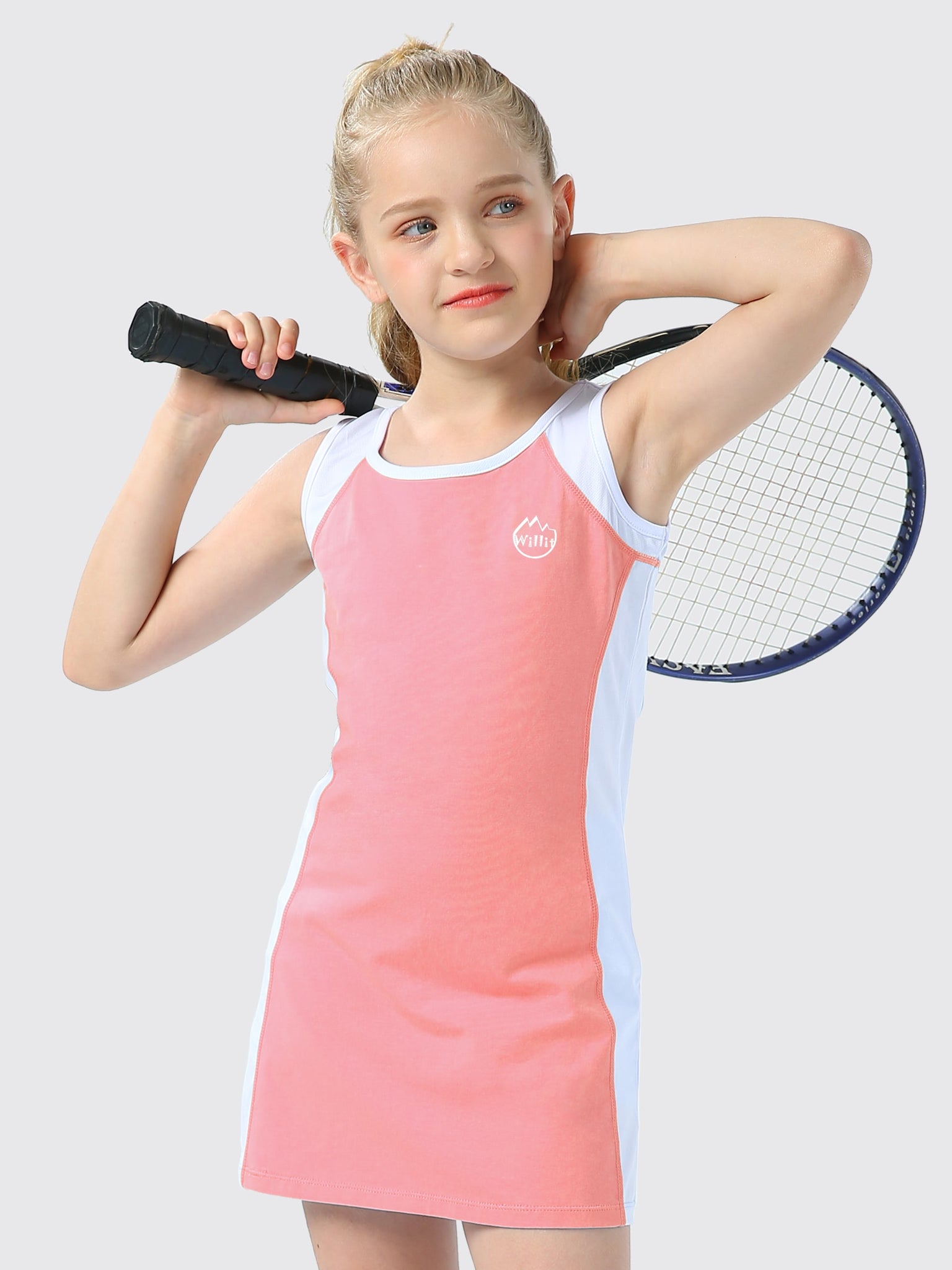 Girls Cotton Sleeveless Tennis Golf Dress_Pink1