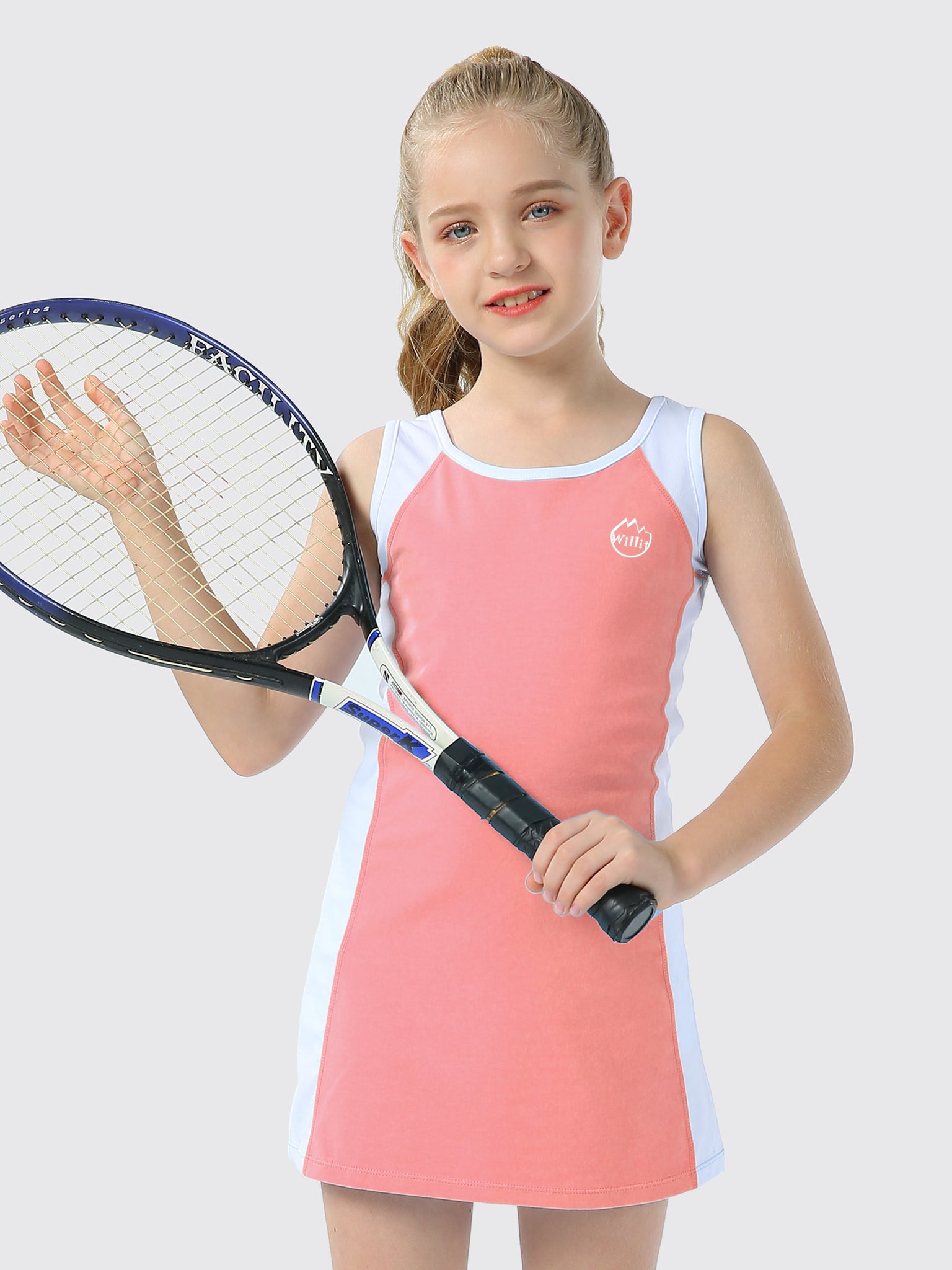 Girls Cotton Sleeveless Tennis Golf Dress_Pink2