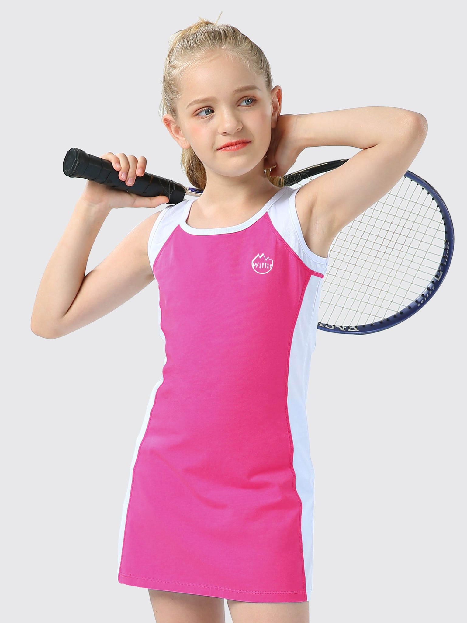 Girls Cotton Sleeveless Tennis Golf Dress_Rosered1