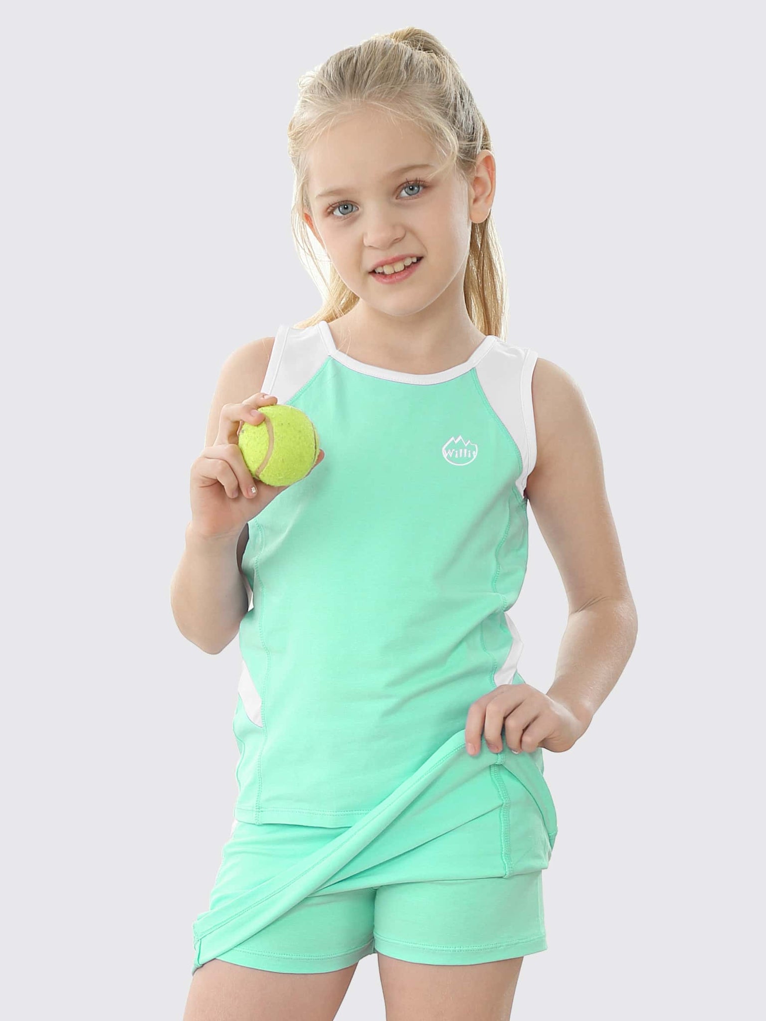 Willit Girls' Tennis Outfit_Green_model3