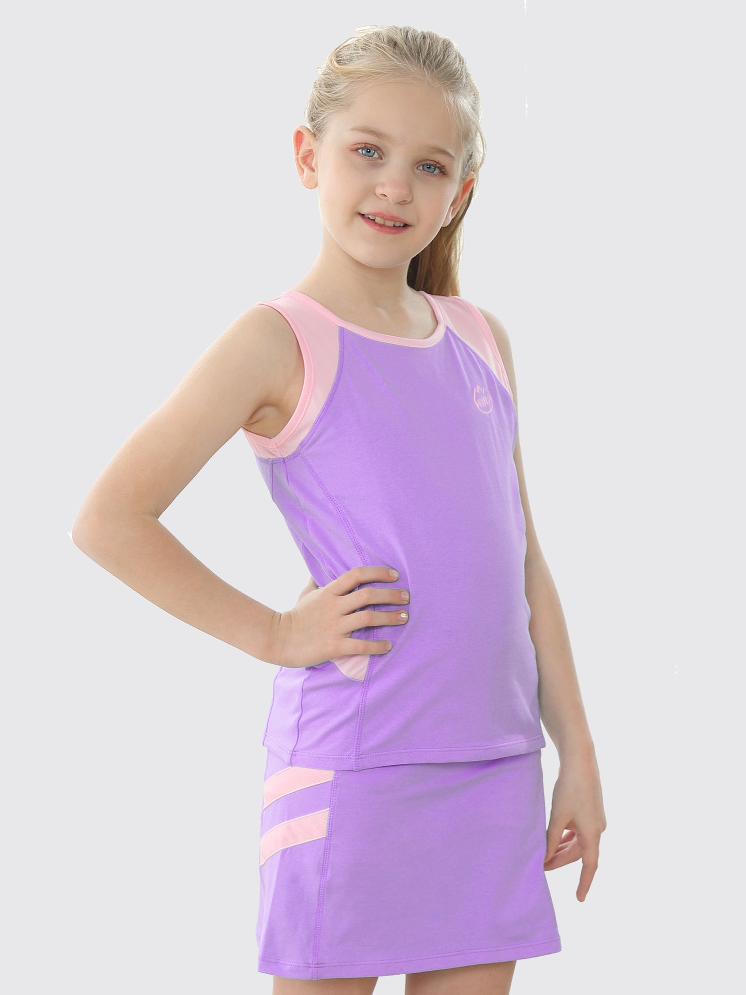 Willit Girls' Tennis Outfit_LightPurple_model3
