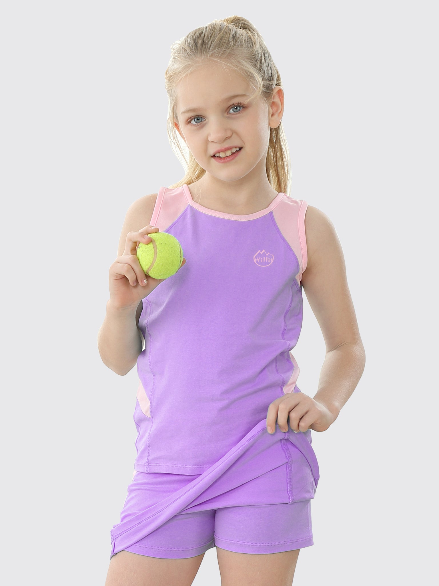 Willit Girls' Tennis Outfit_LightPurple_model4