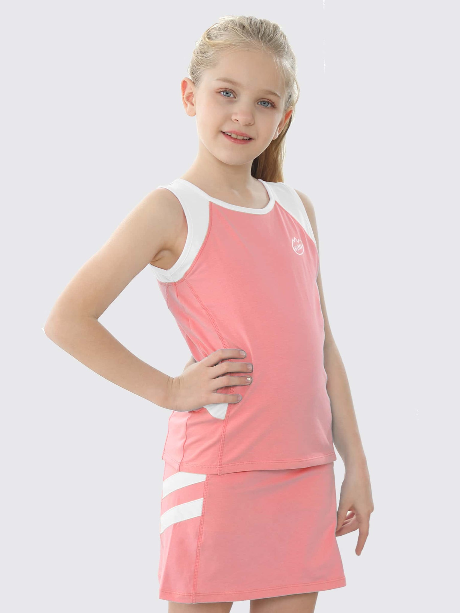 Willit Girls' Tennis Outfit_Pink_model2