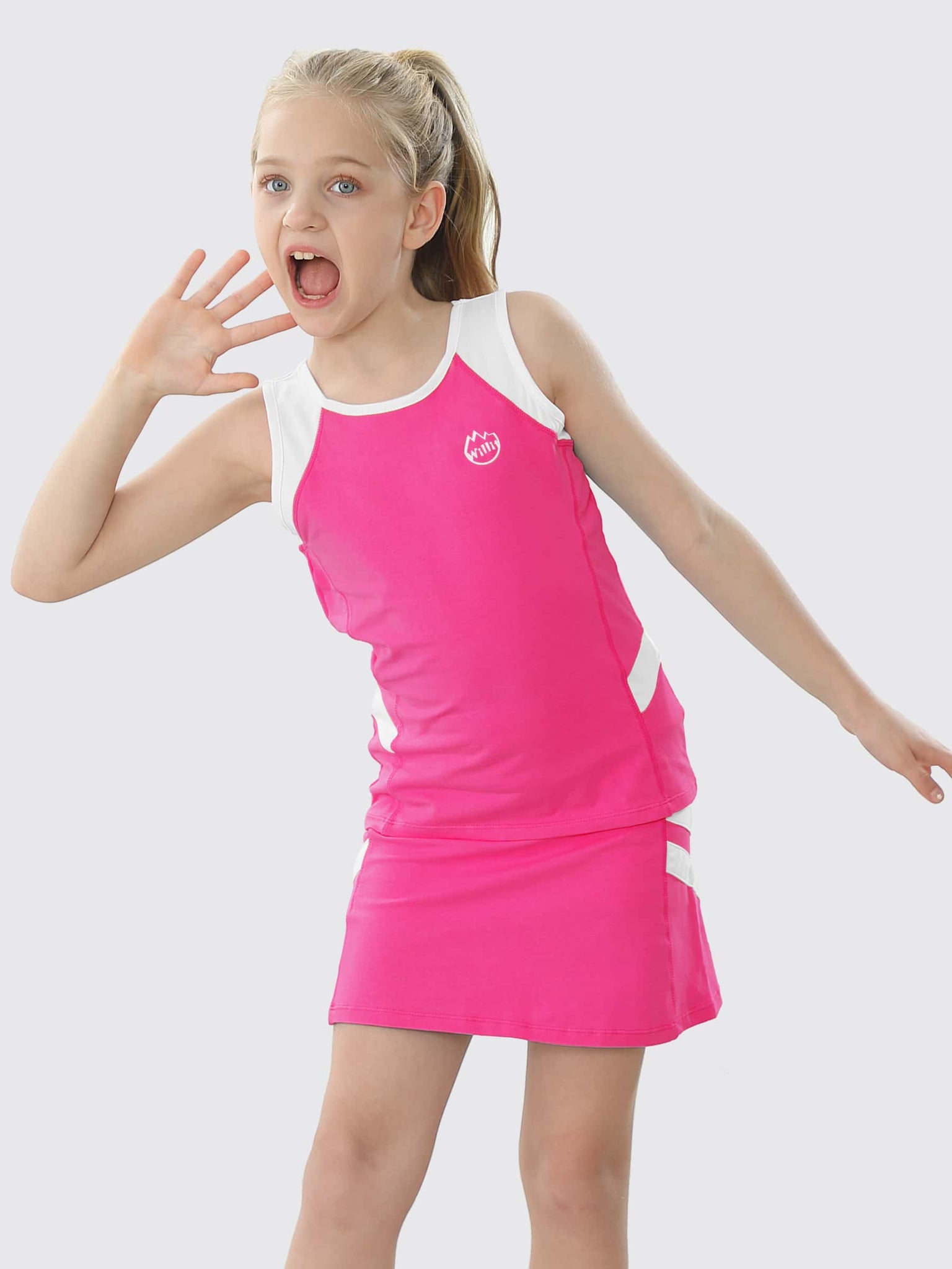Willit Girls' Tennis Outfit_RoseRed_model1