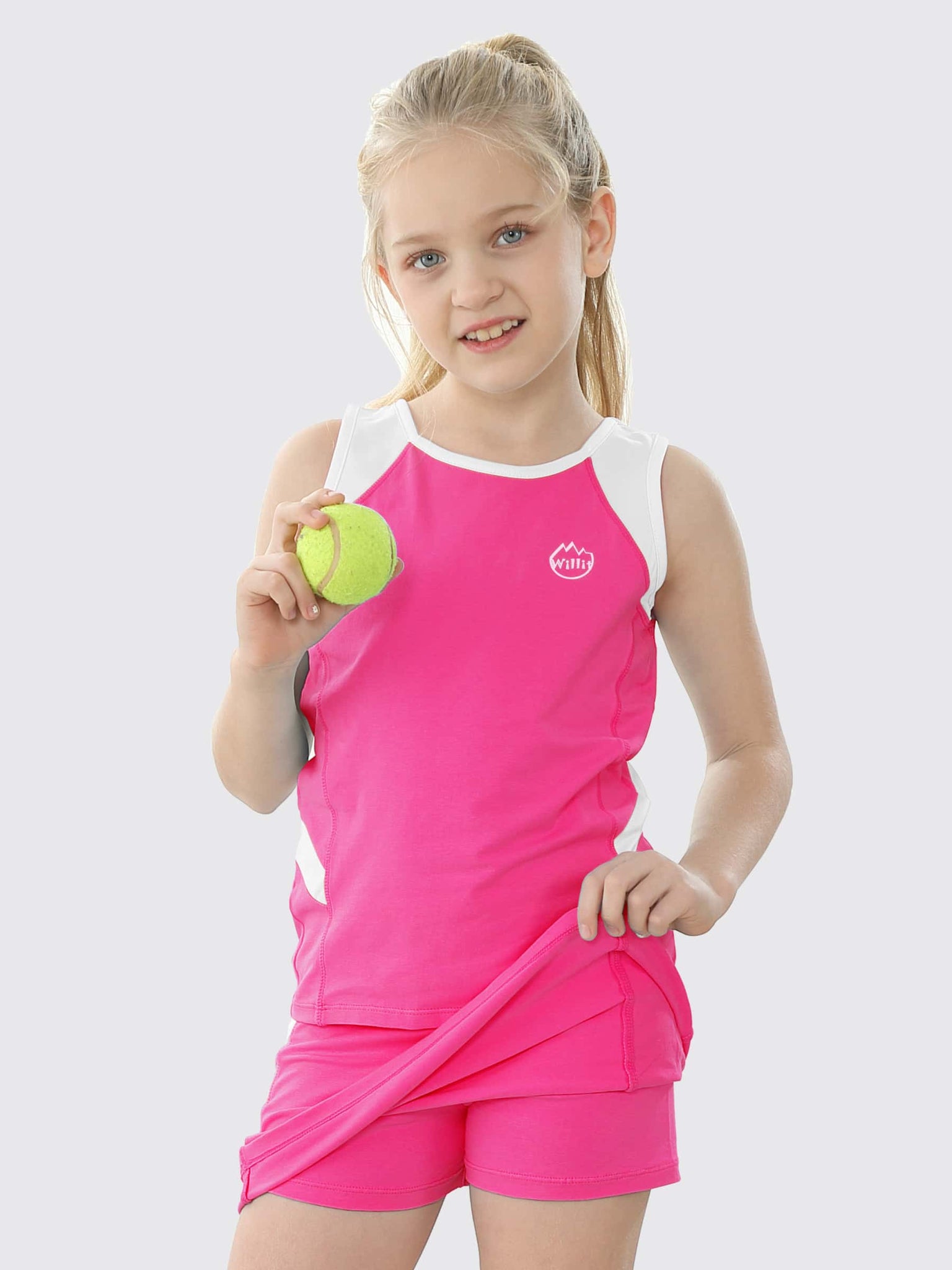 Willit Girls' Tennis Outfit_RoseRed_model3