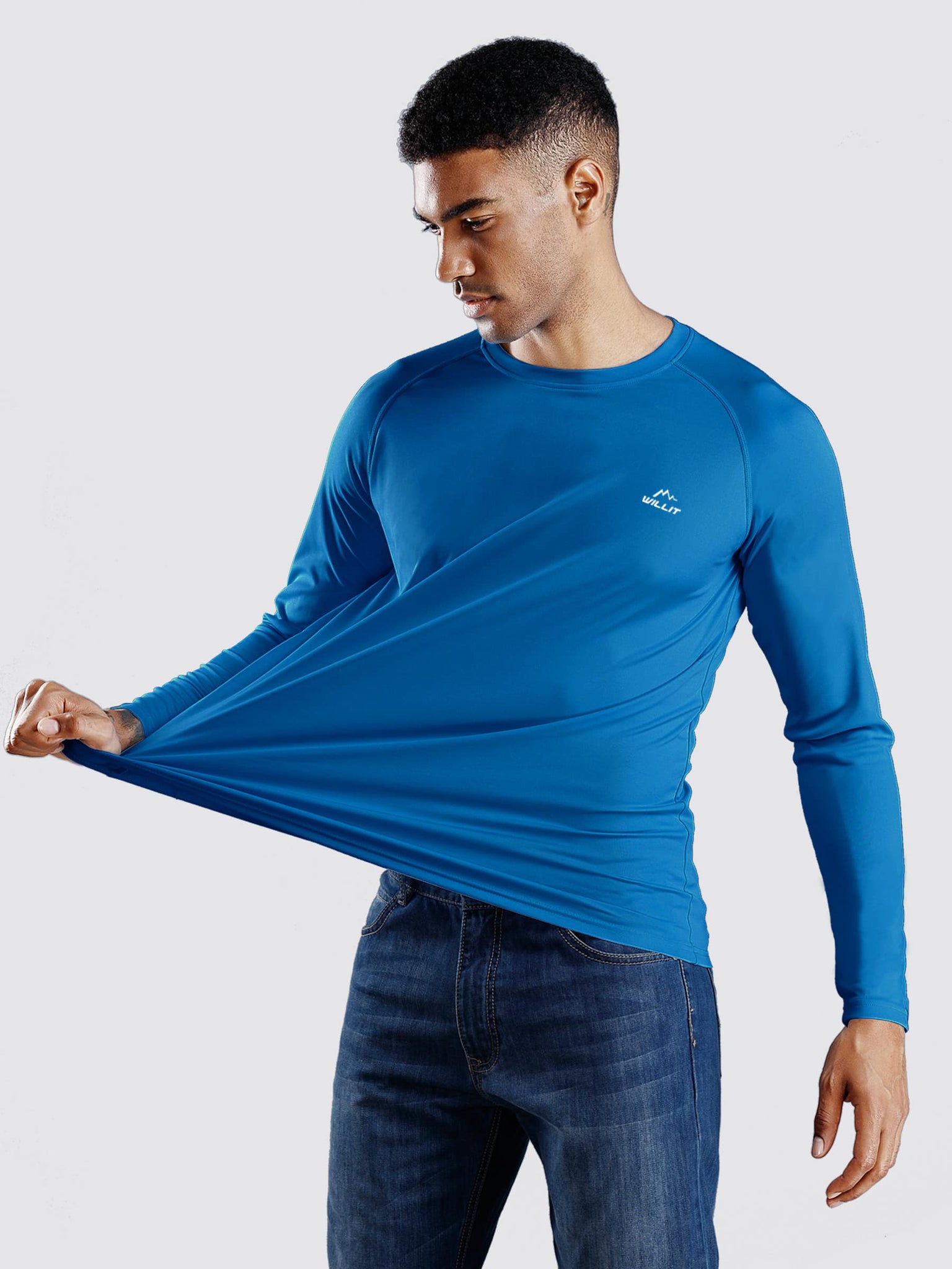 Willit Men's UPF 50+ Sun Hoodie Fishing Shirt Half Zip Long Sleeve SPF  Hiking Shirt Lightweight Brilliant Blue XXL