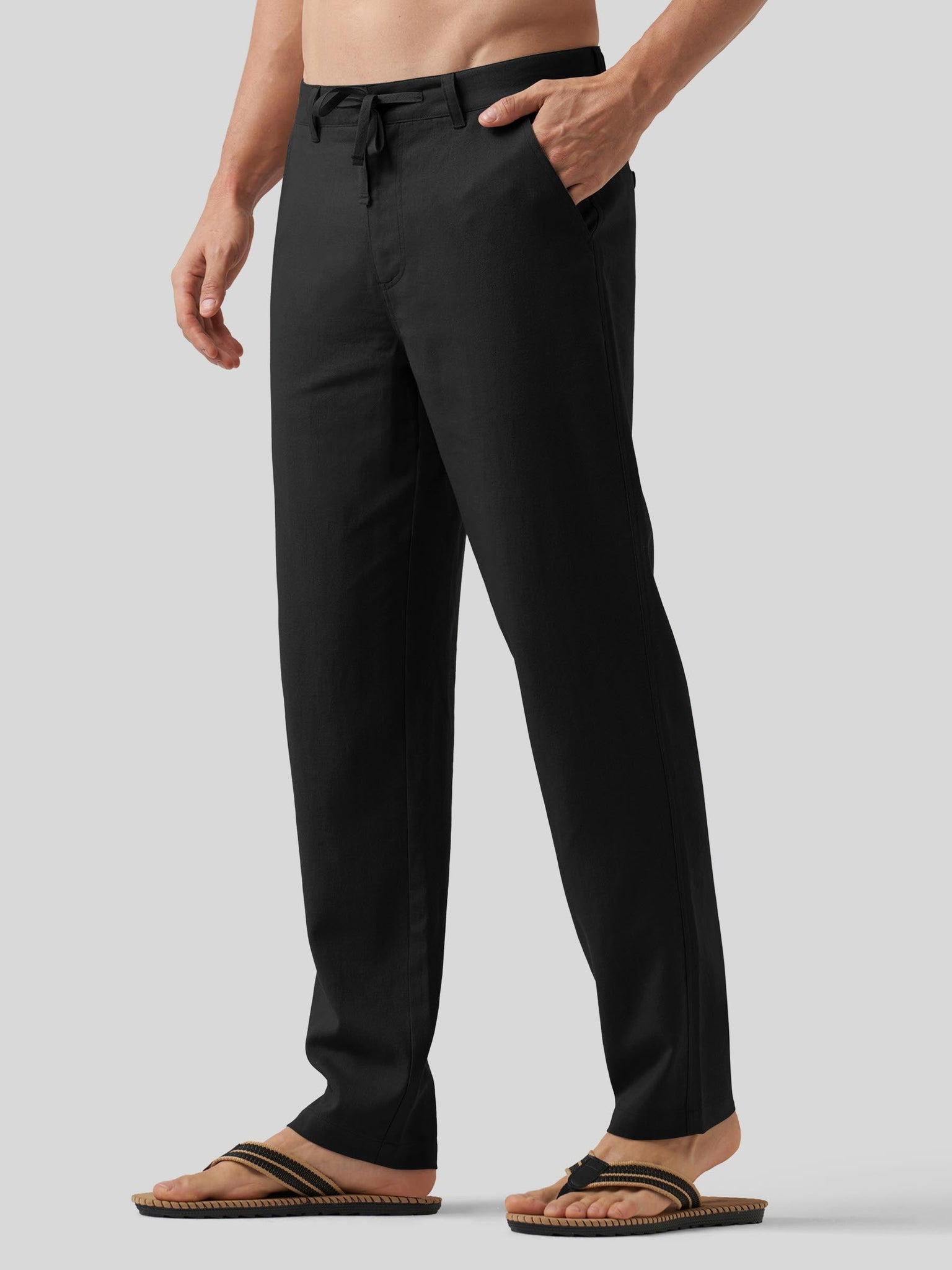 Willit Men's Casual Cotton Linen Pants 30 Inch in black