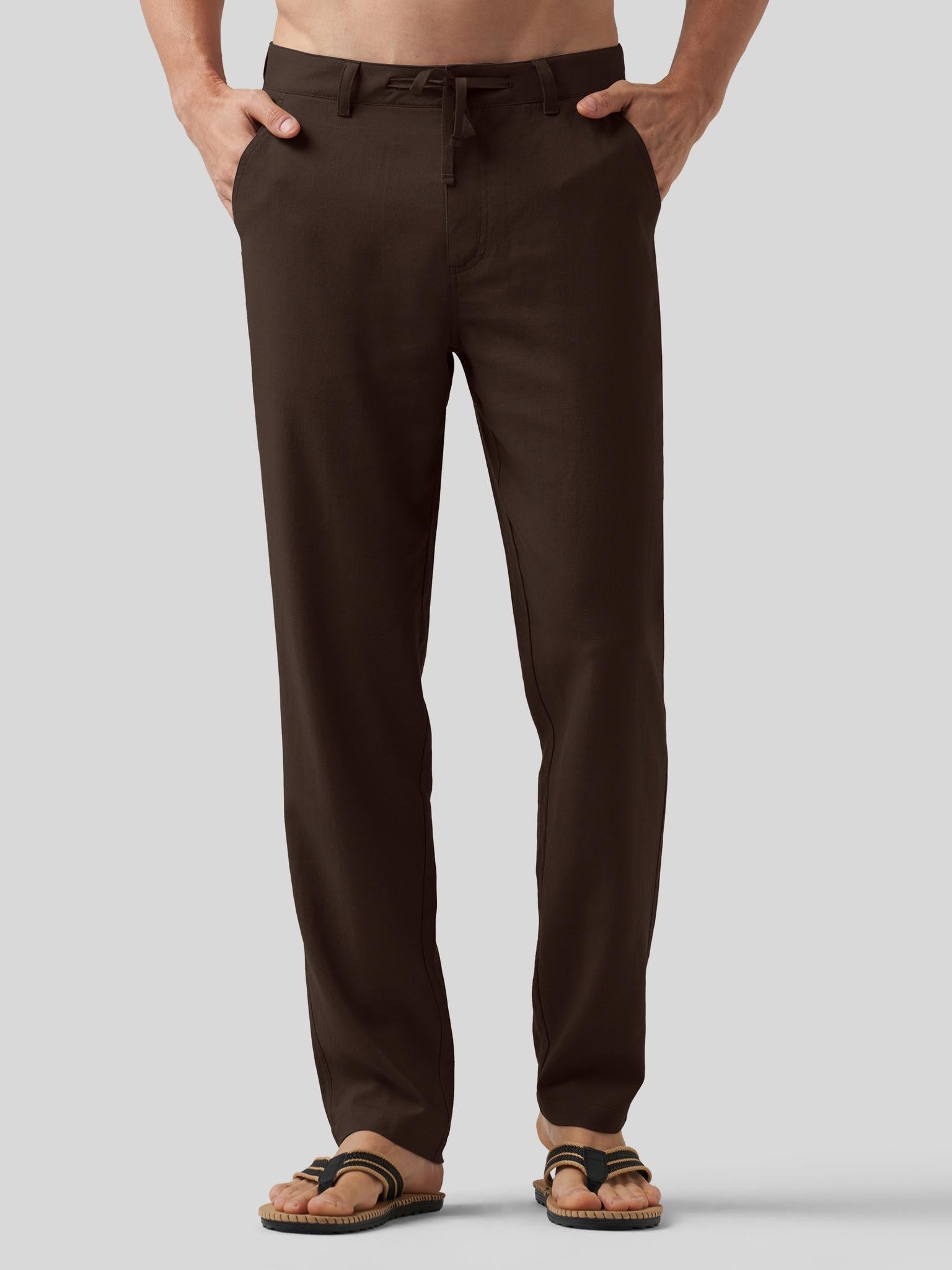 Willit Men's Casual Cotton Linen Pants 30 Inch in dark brown