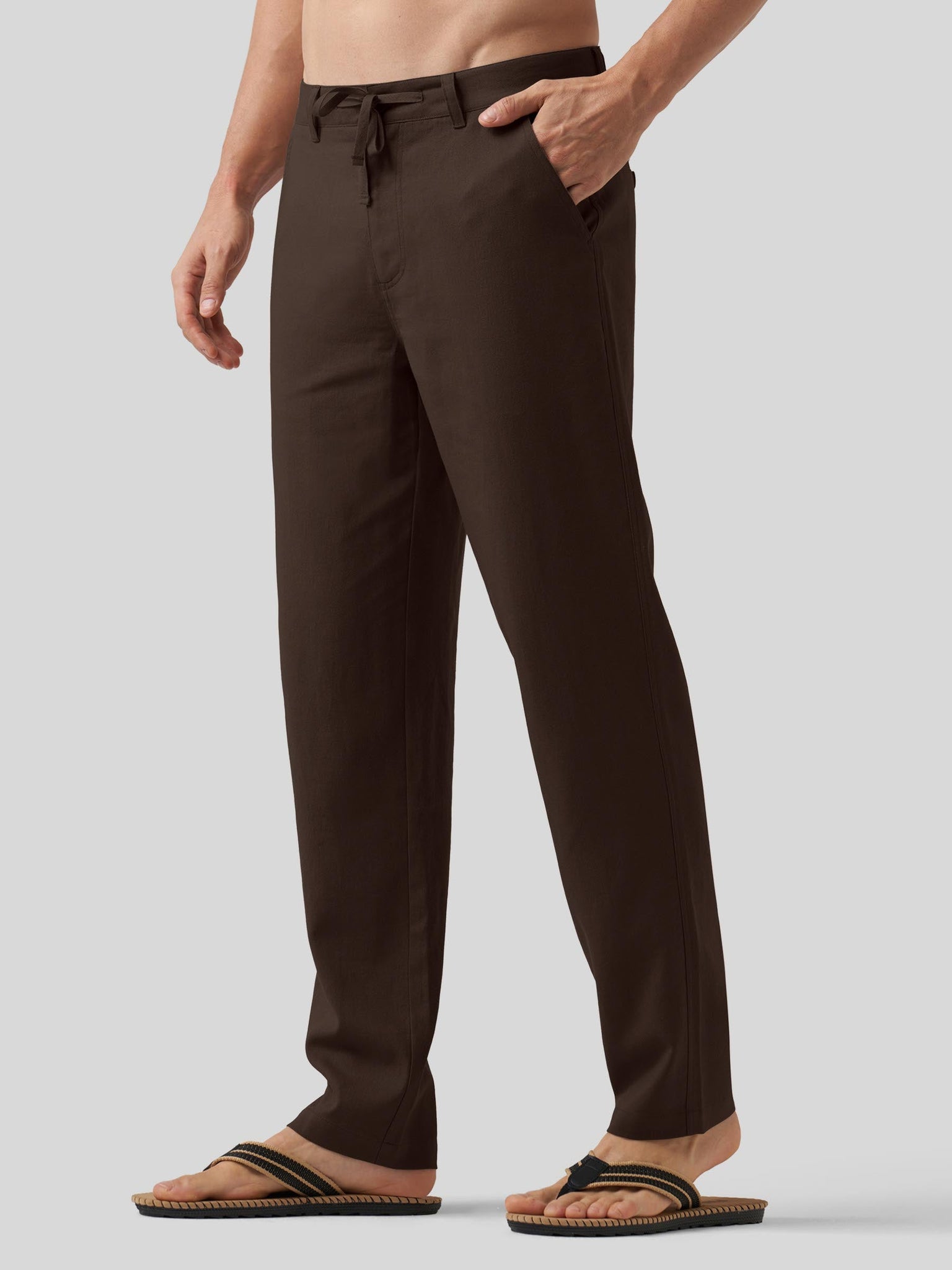 Willit Men's Casual Cotton Linen Pants 30 Inch in dark brown