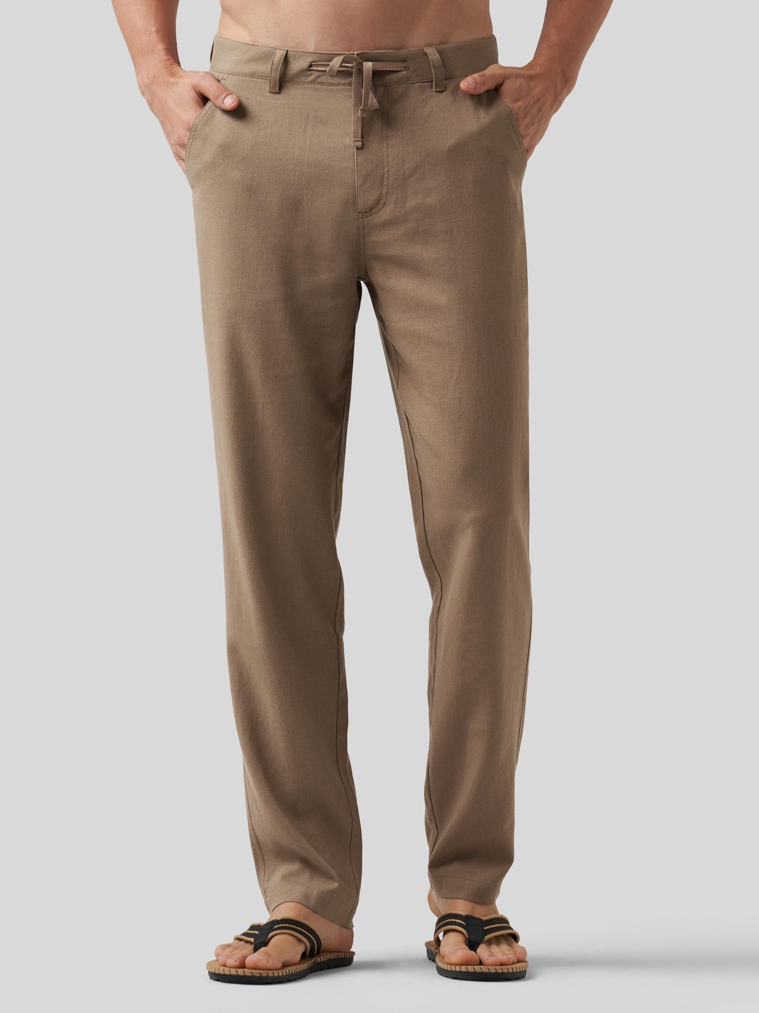 Willit Men's Casual Cotton Linen Pants 30 Inch in deep khaki