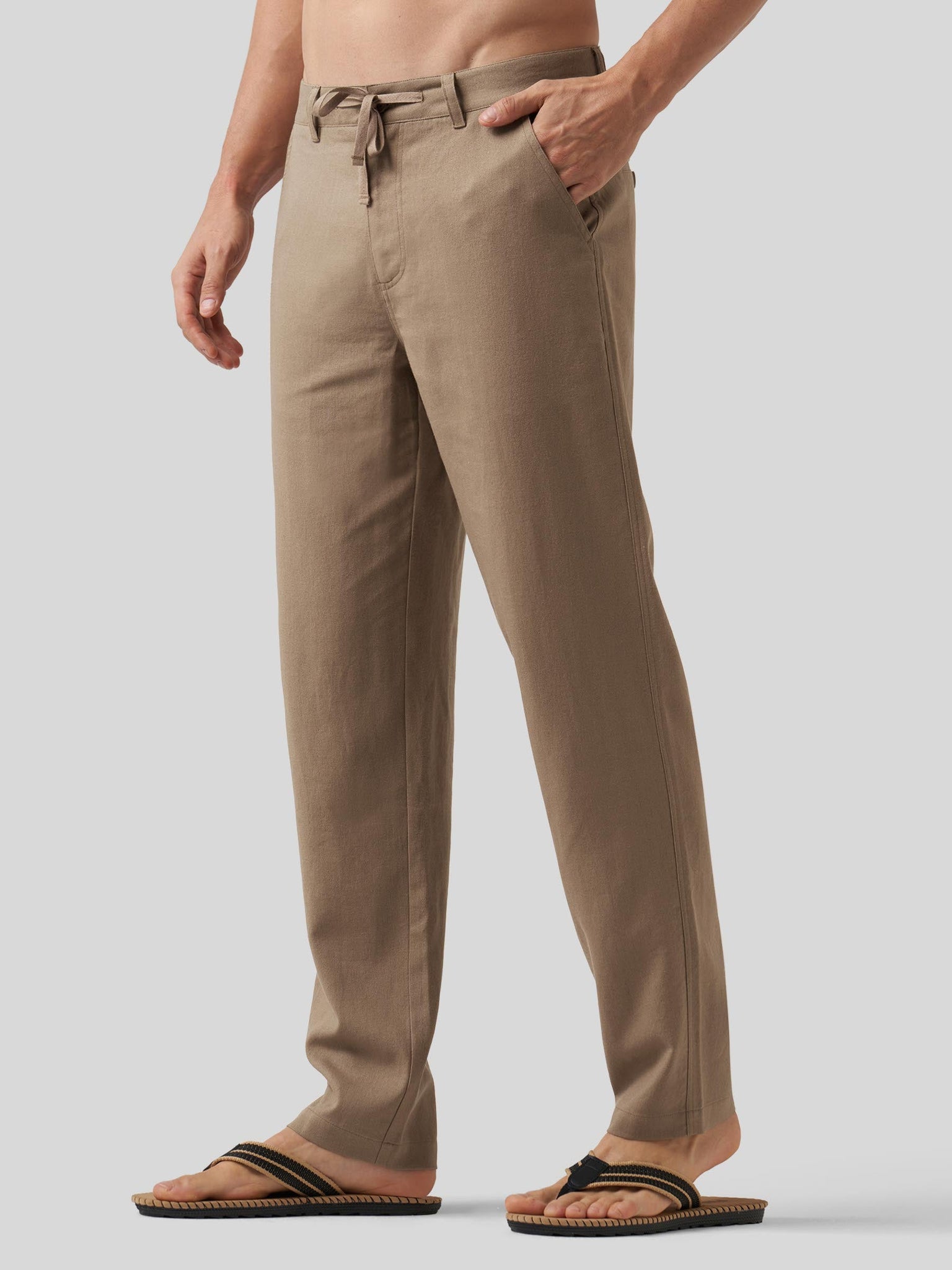 Willit Men's Casual Cotton Linen Pants 30 Inch in deep khaki