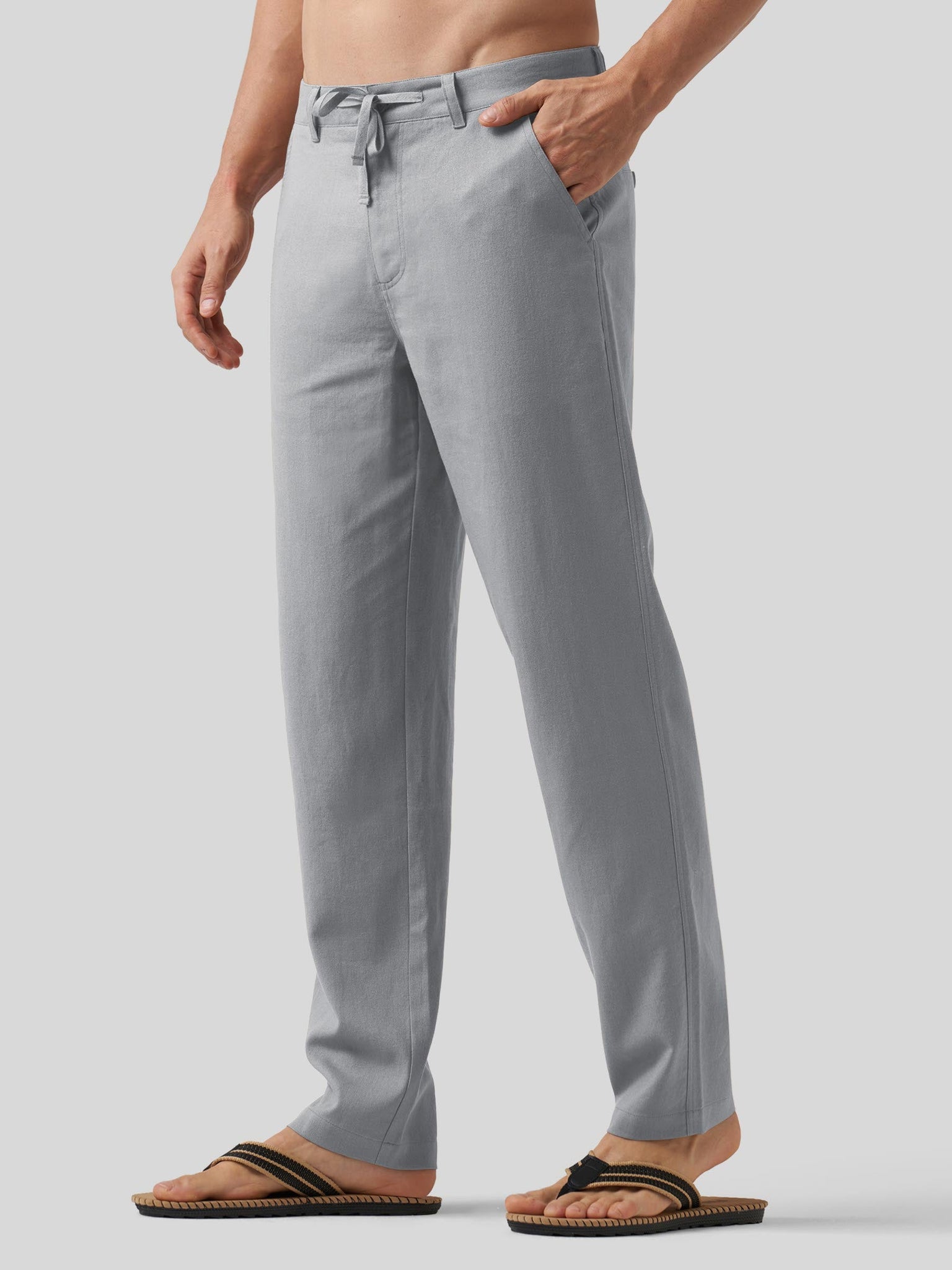 Willit Men's Casual Cotton Linen Pants 30 Inch in light gray