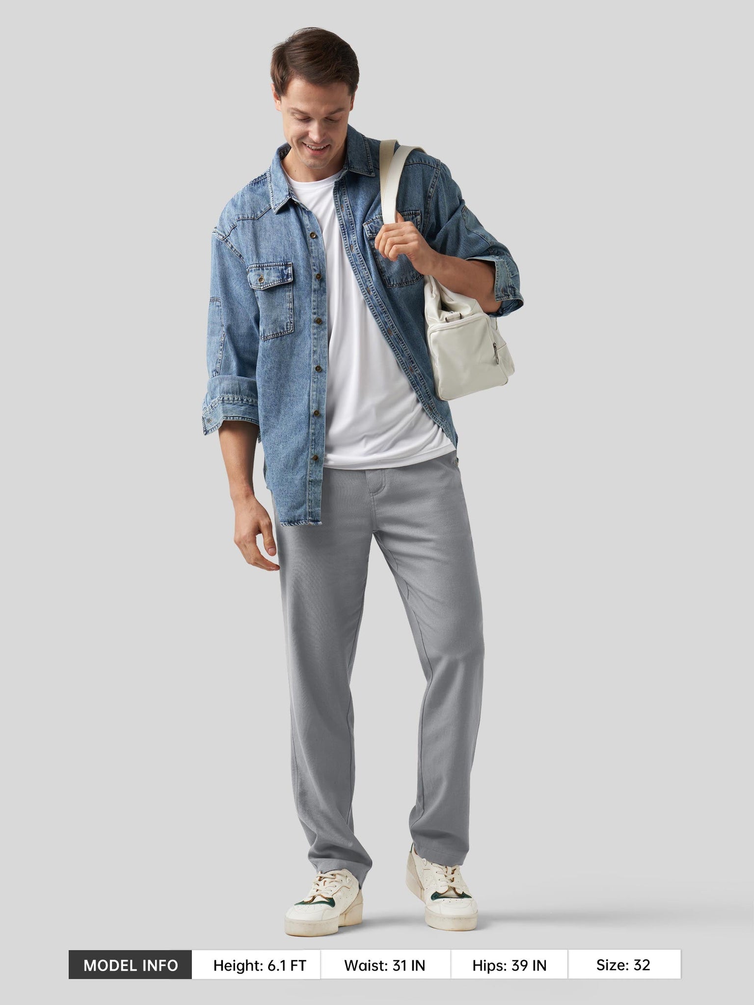 Willit Men's Casual Cotton Linen Pants 30 Inch in light gray