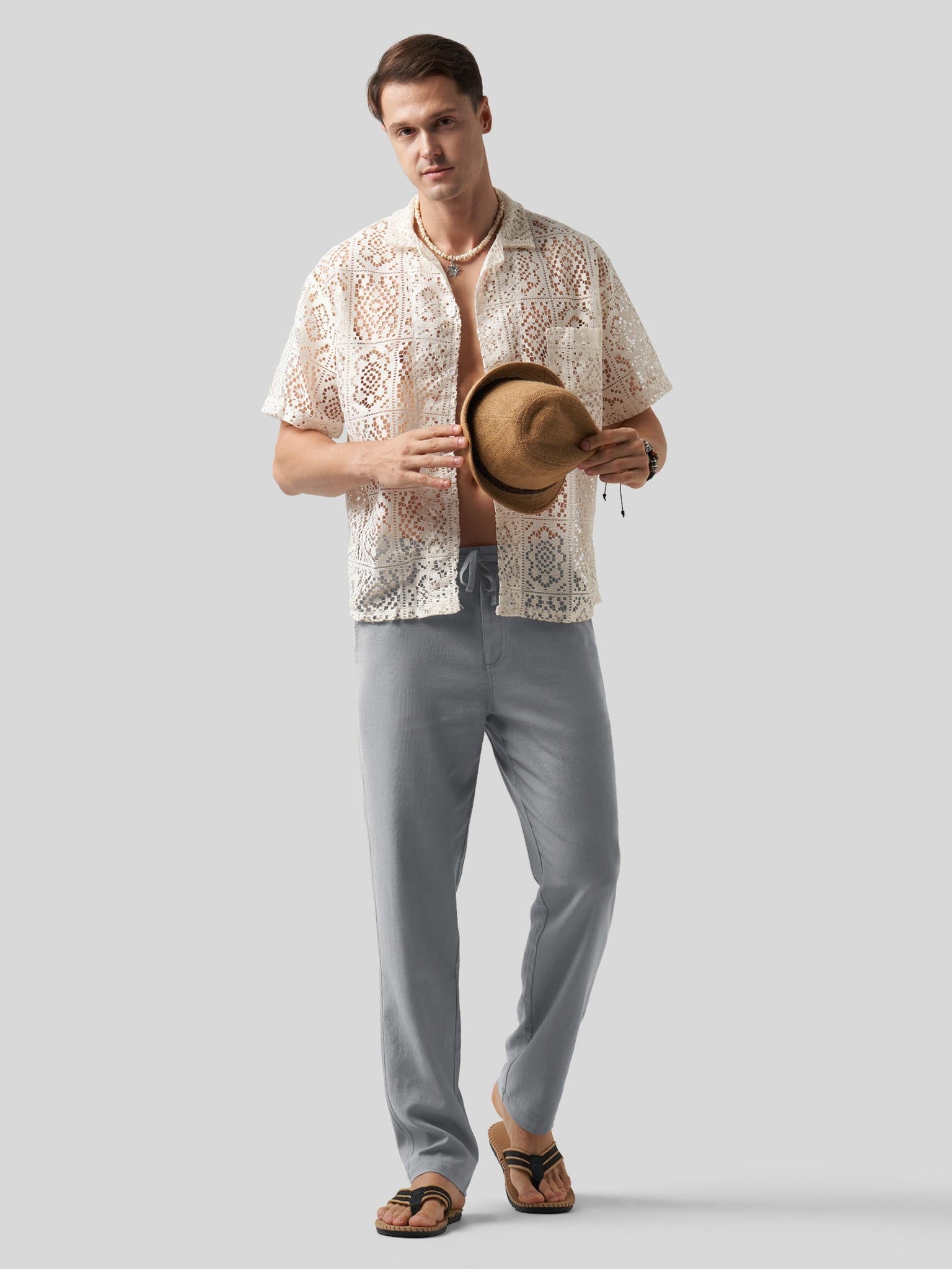 Willit Men's Casual Cotton Linen Pants 30 Inch in light gray