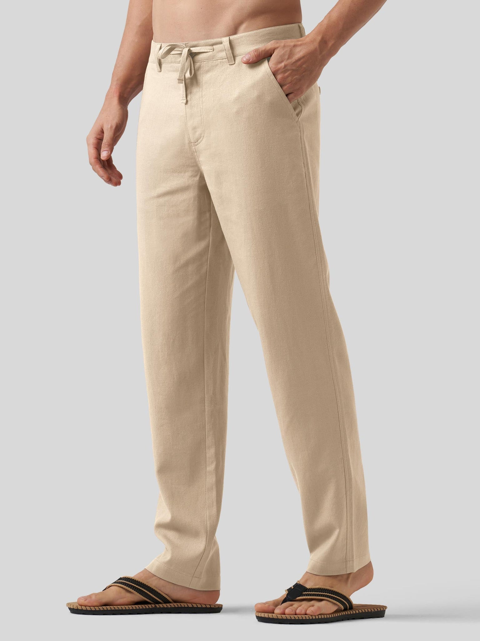 Willit Men's Casual Cotton Linen Pants 30 Inch in light khaki