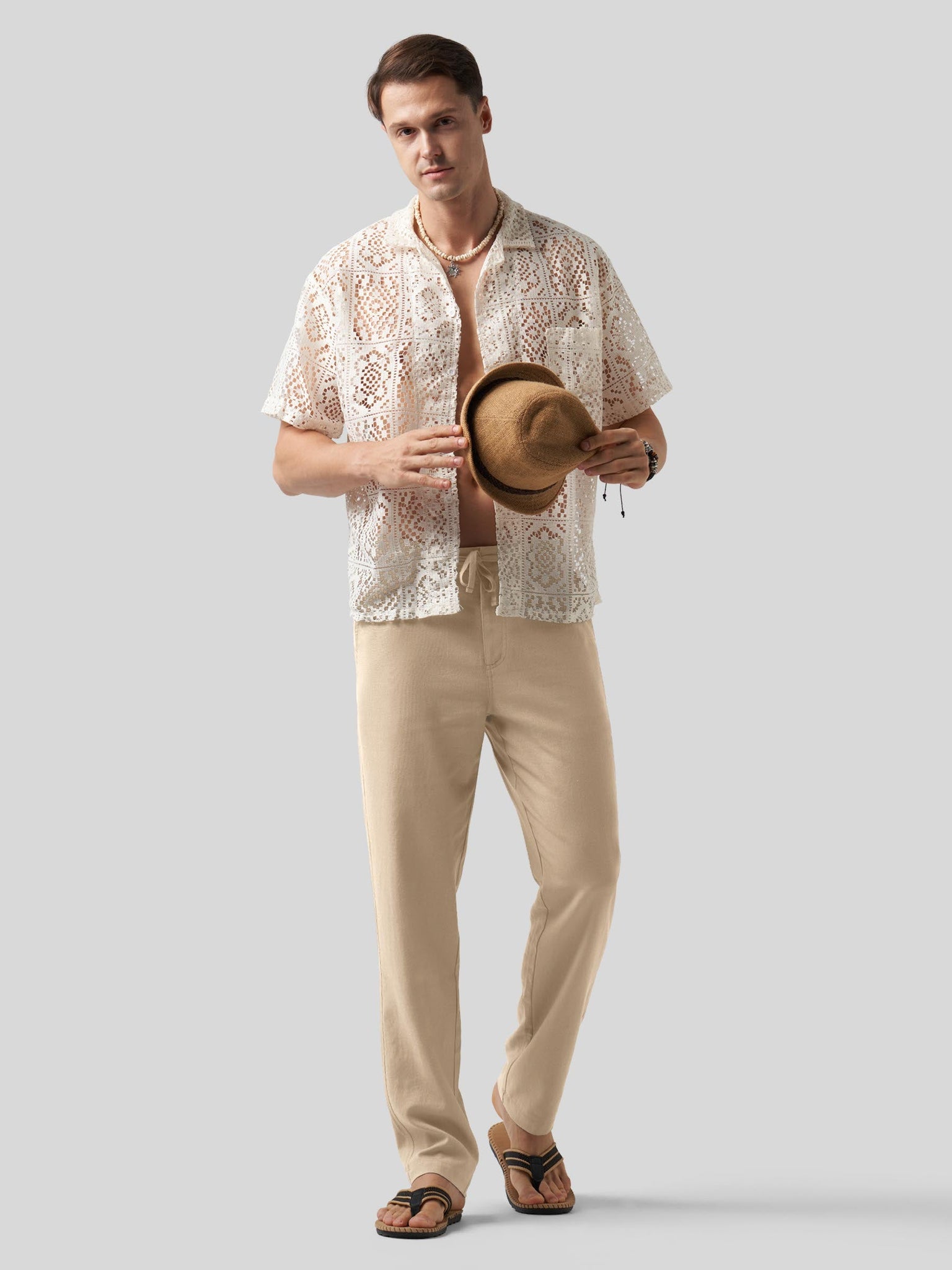Willit Men's Casual Cotton Linen Pants 30 Inch in light khaki