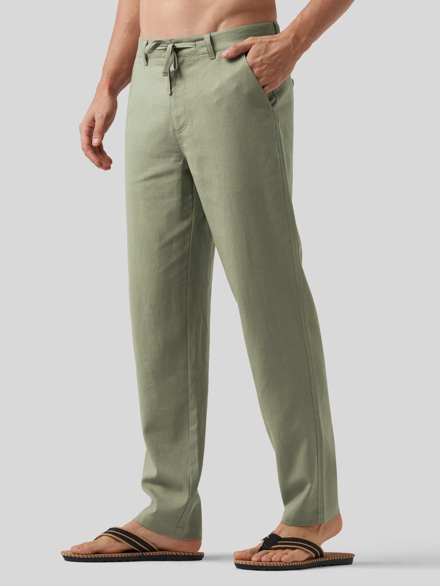 Willit Men's Casual Cotton Linen Pants 30 Inch in sage green