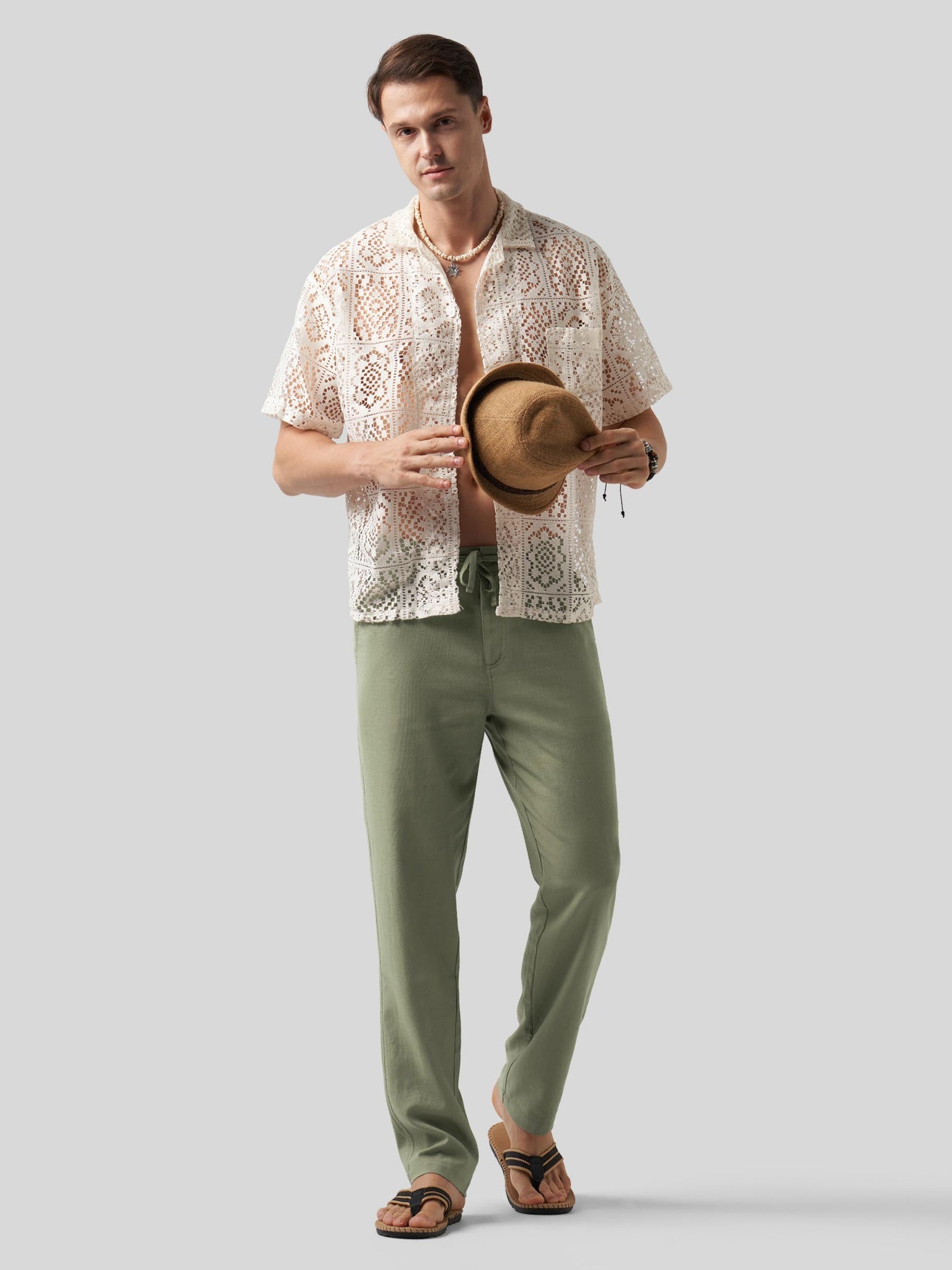 Willit Men's Casual Cotton Linen Pants 30 Inch in sage green