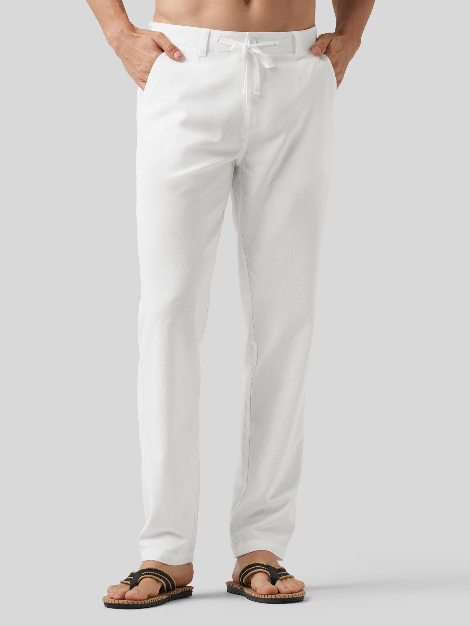 Willit Men's Casual Cotton Linen Pants 30 Inch in white