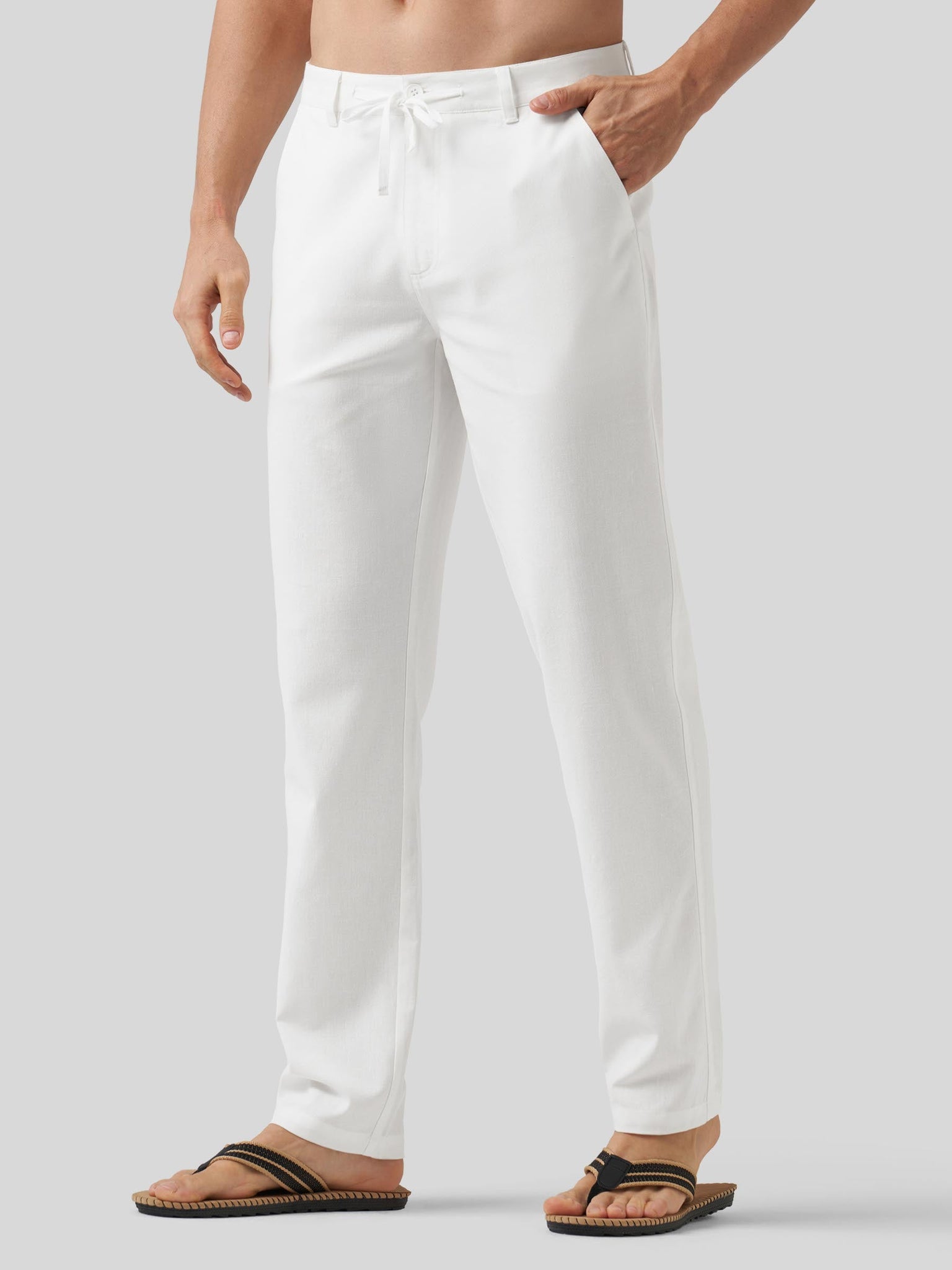 Willit Men's Casual Cotton Linen Pants 30 Inch in white