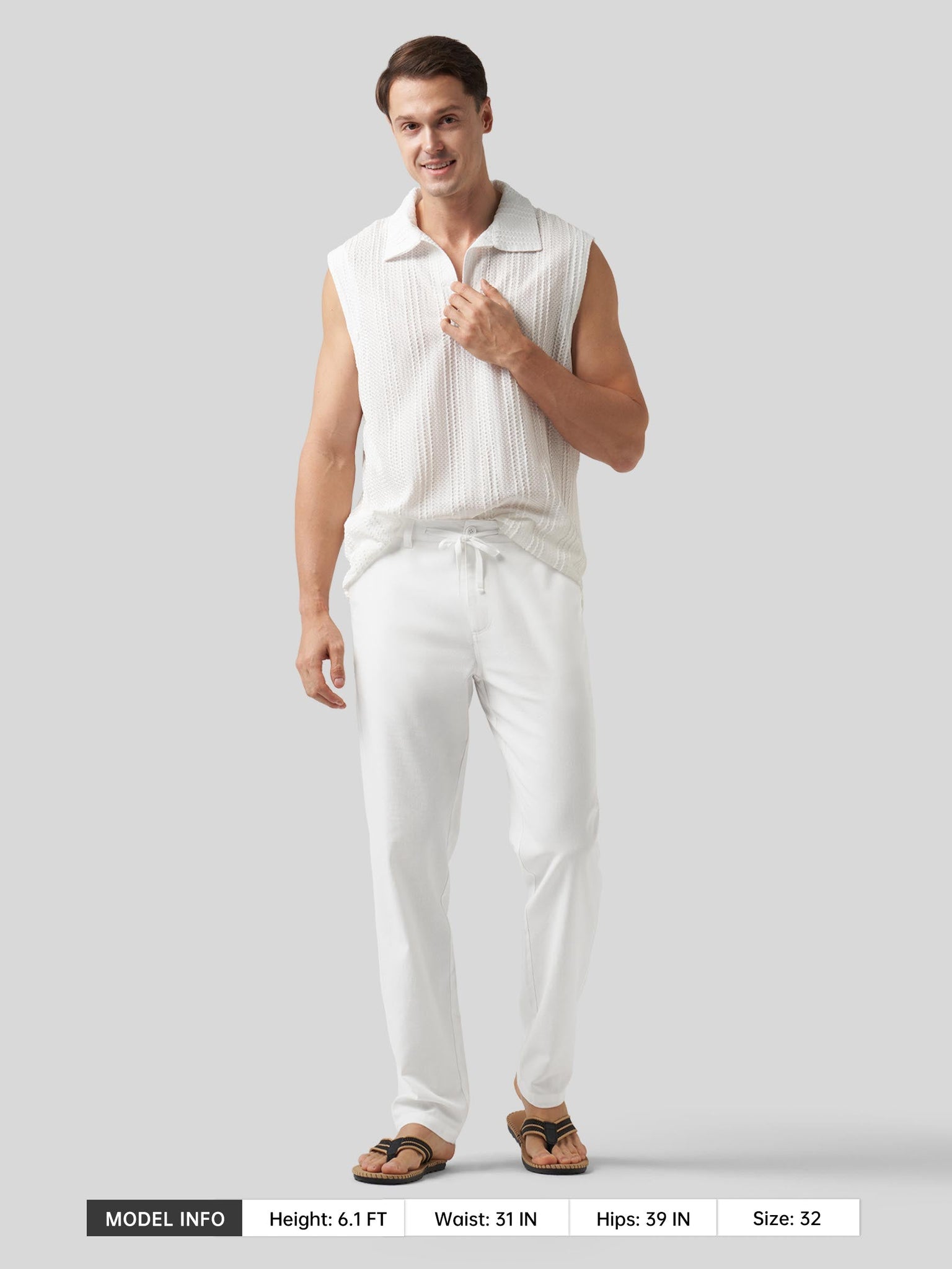 Willit Men's Casual Cotton Linen Pants 30 Inch in white