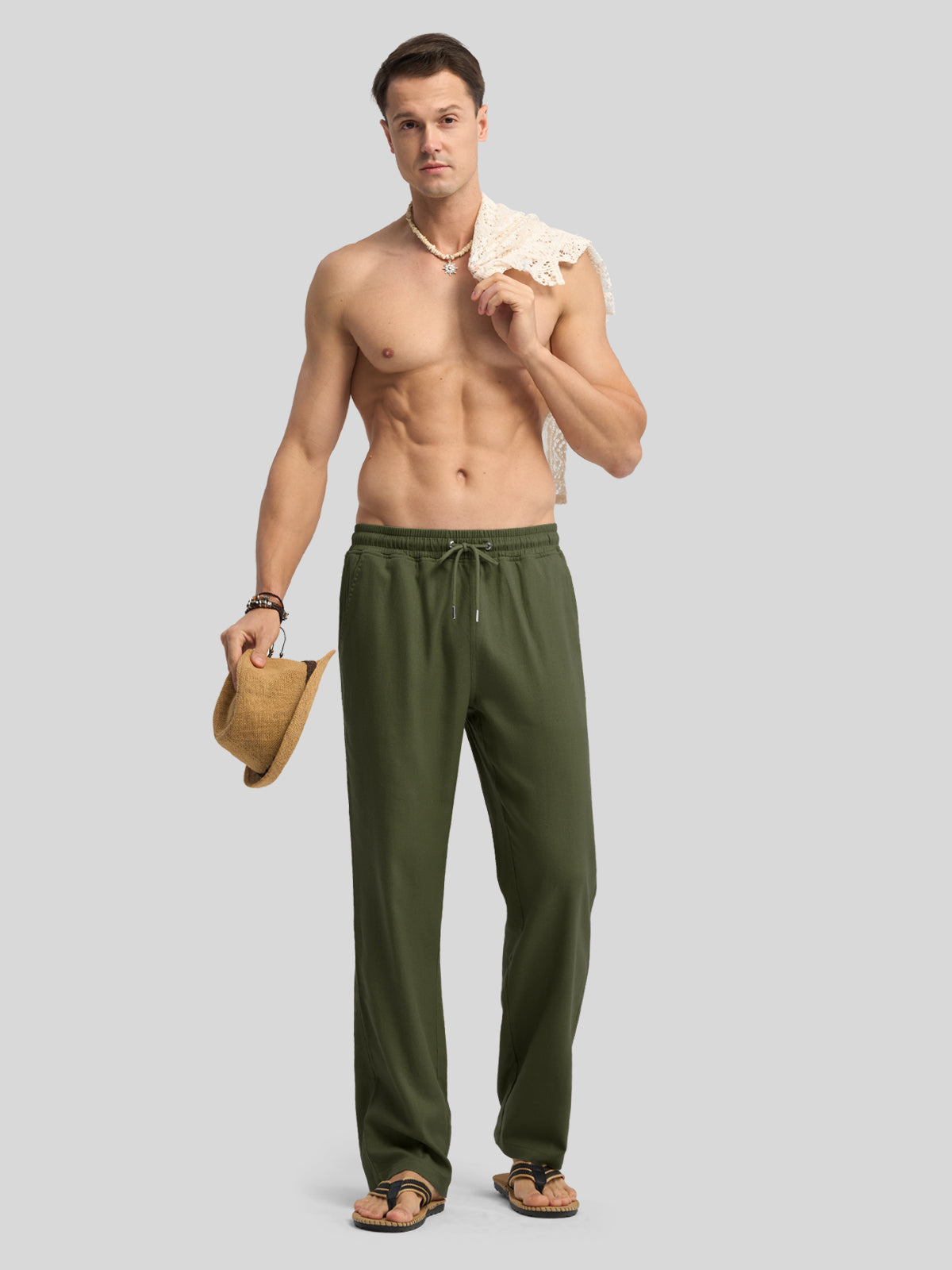 Willit Men's Casual Linen Drawstring Pants 30 In_armygreen4