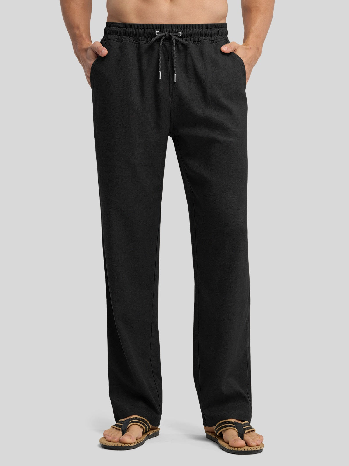Willit Men's Casual Linen Drawstring Pants 30 In_black1