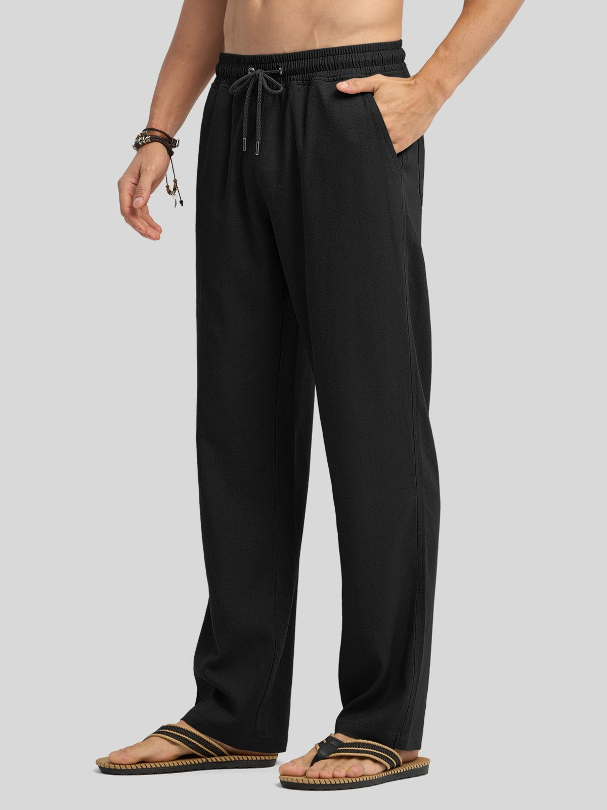Willit Men's Casual Linen Drawstring Pants 30 In_black3