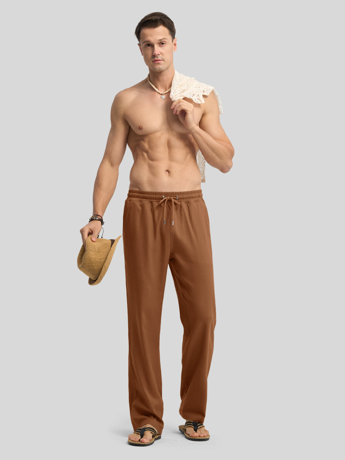 Willit Men's Casual Linen Drawstring Pants 30 In_caramel4