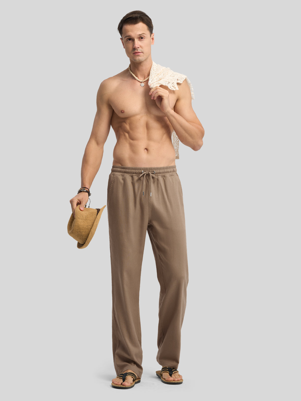 Willit Men's Casual Linen Drawstring Pants 30 In_deep khaki4