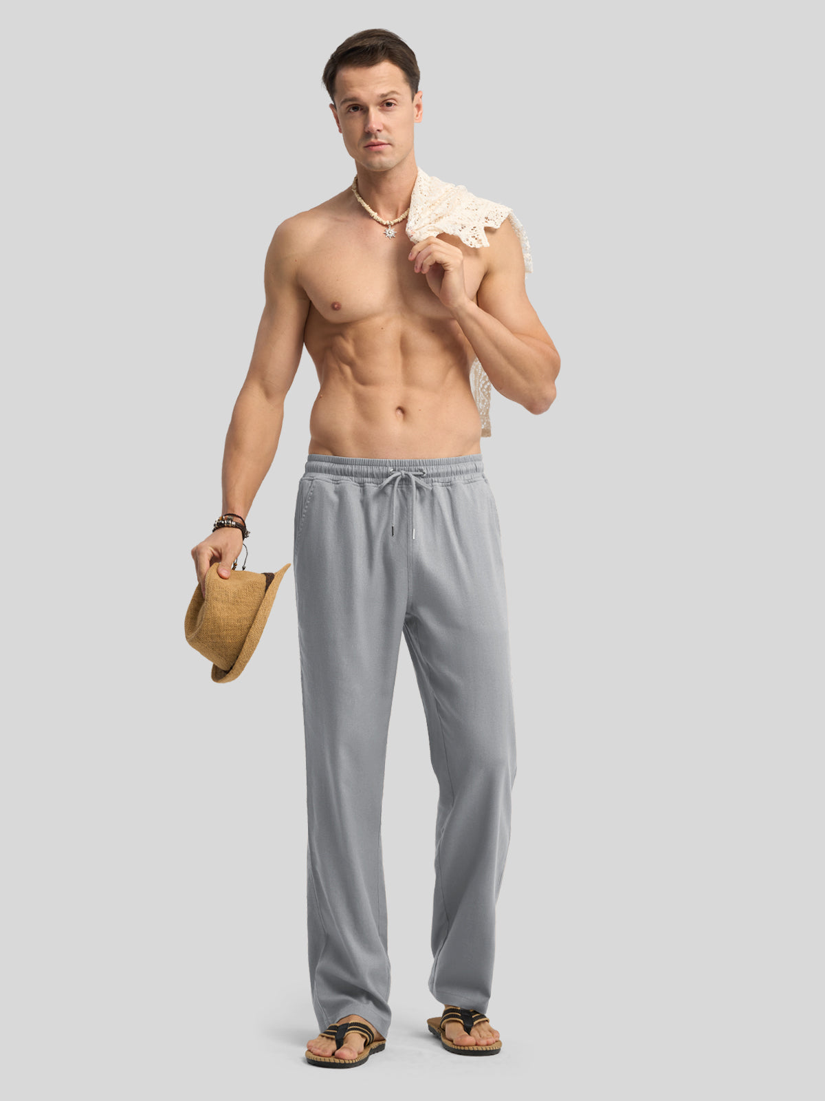 Willit Men's Casual Linen Drawstring Pants 30 In_light gray4