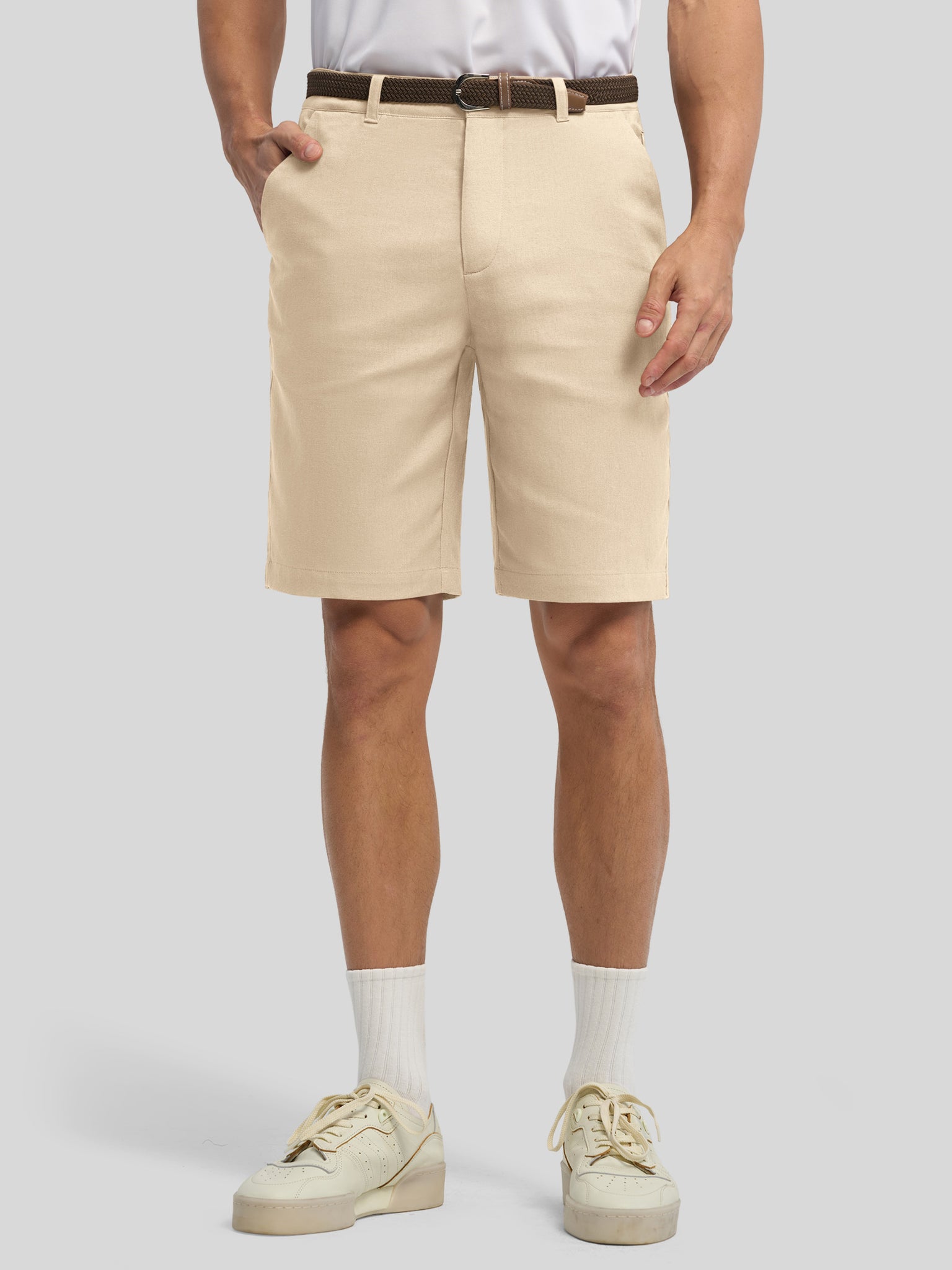 Willit Men's Linen Shorts with Pockets 10 Inch - light khaki