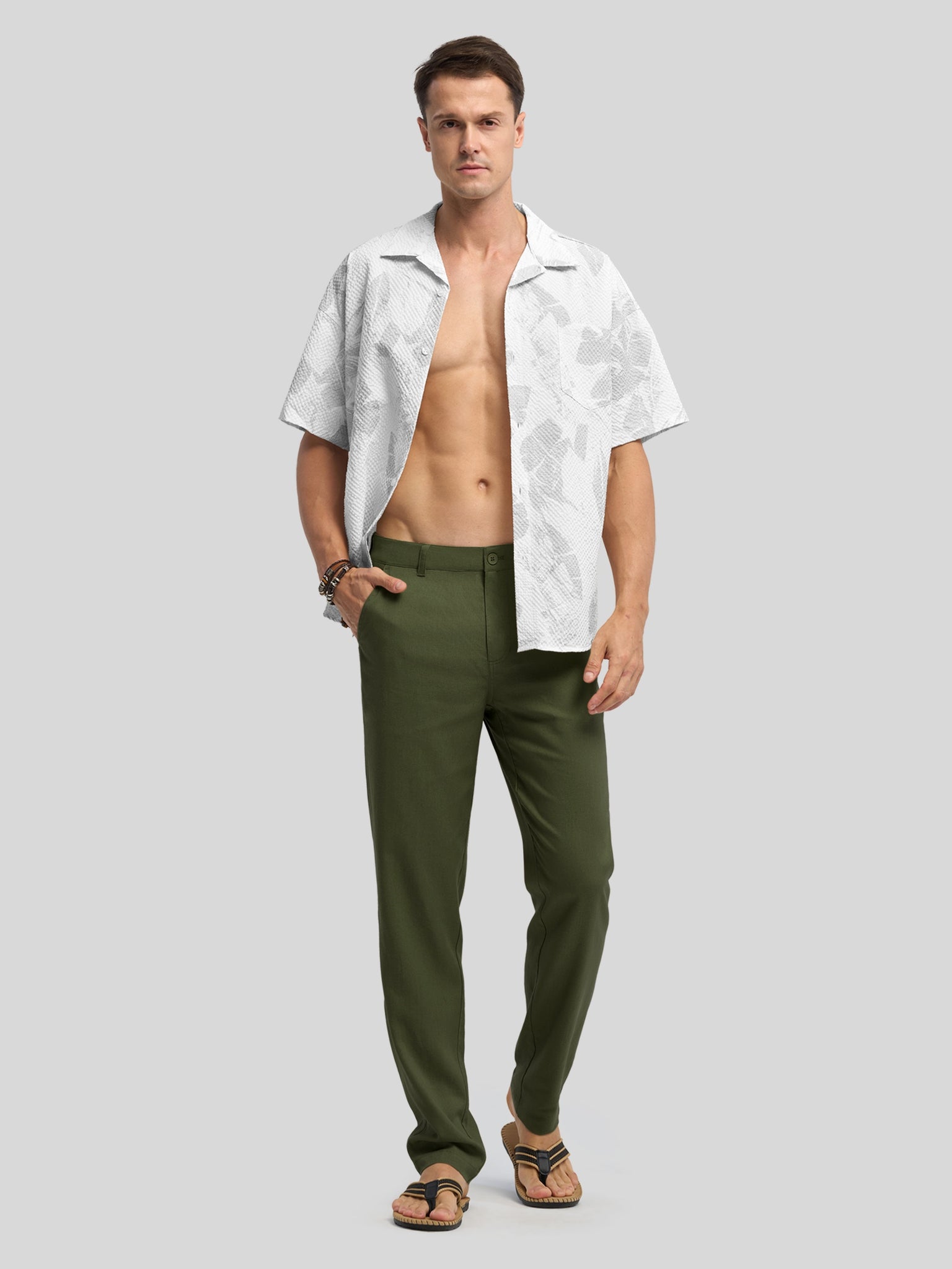 Men's Regular-Fit Linen Trousers-32 Inch