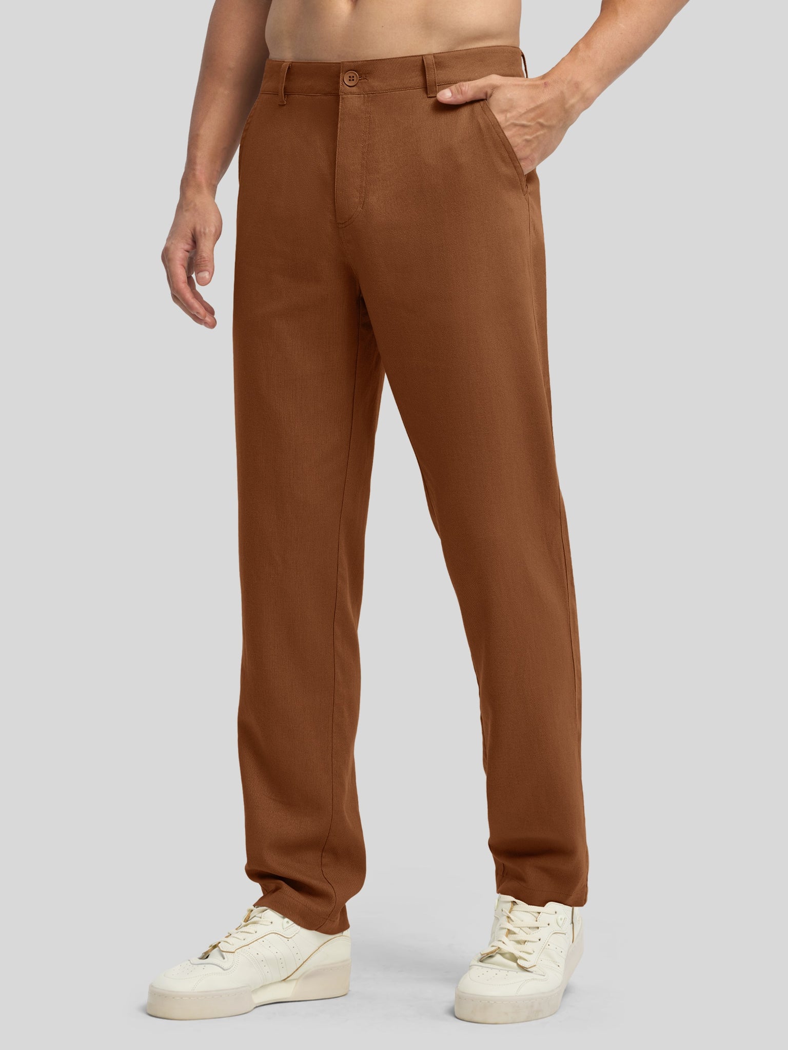 Men's Regular-Fit Linen Trousers-32 Inch