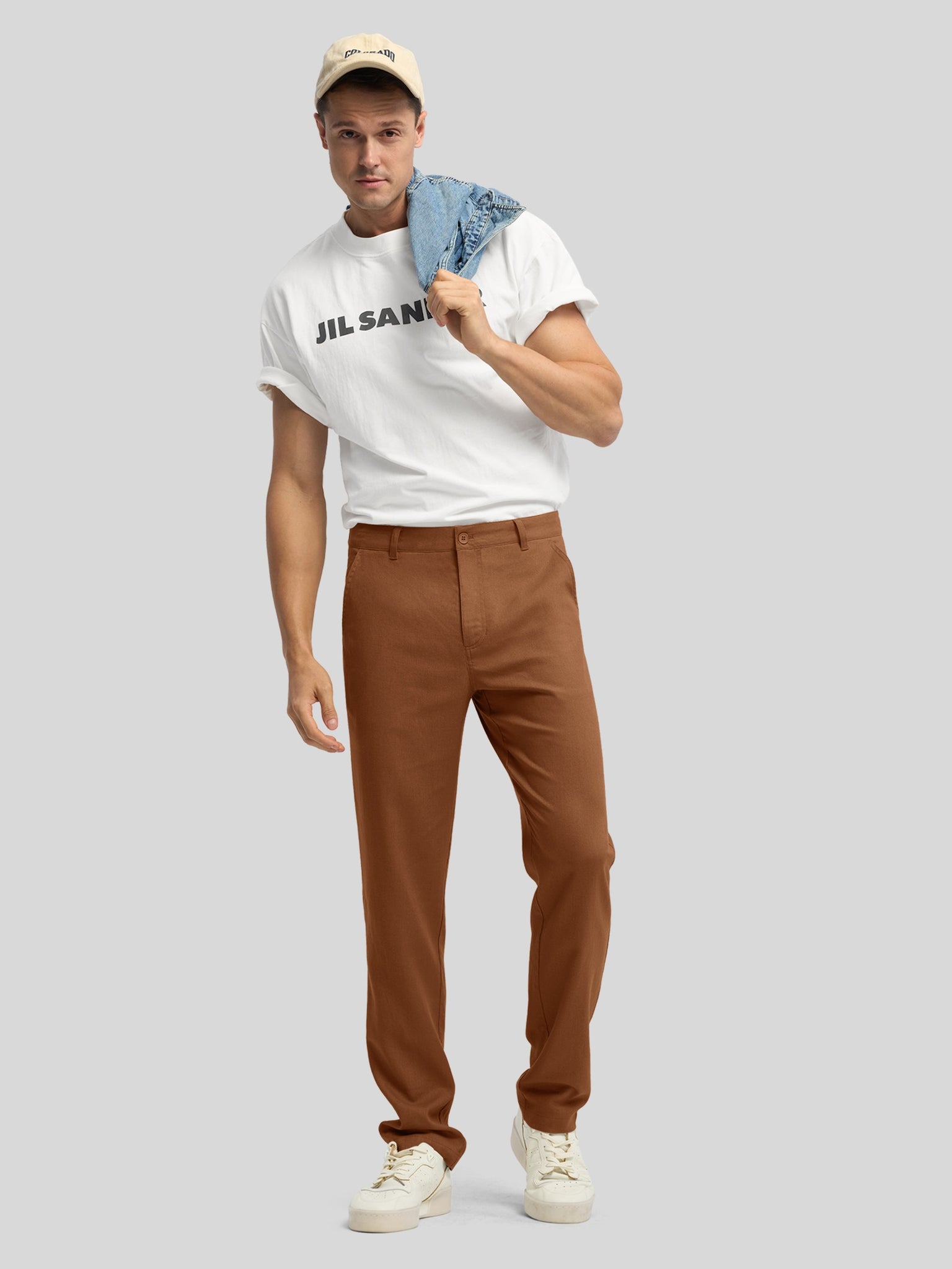 Men's Regular-Fit Linen Trousers-28 Inch