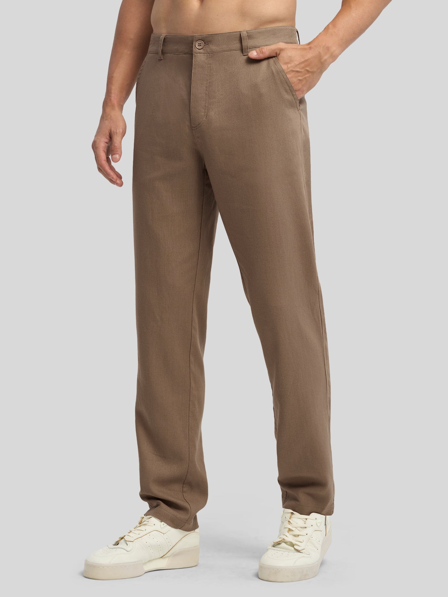Men's Regular-Fit Linen Trousers-32 Inch
