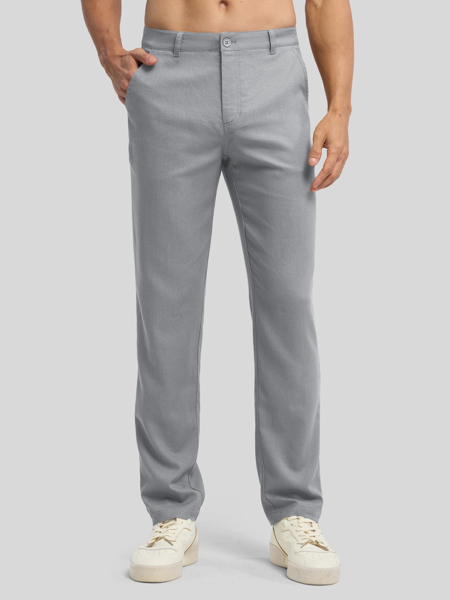 Men's Regular-Fit Linen Trousers-28 Inch