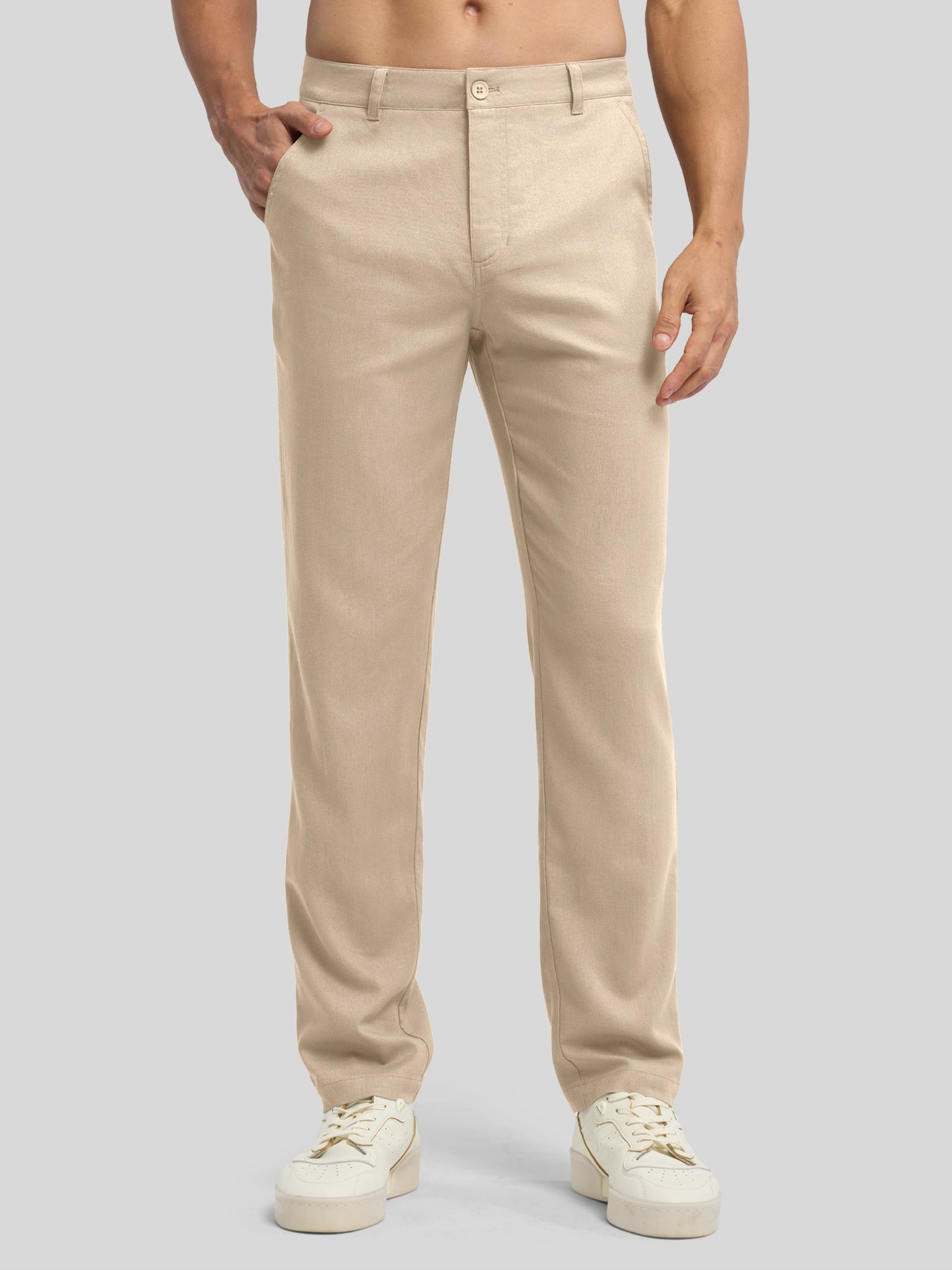 Men's Regular-Fit Linen Trousers-28 Inch